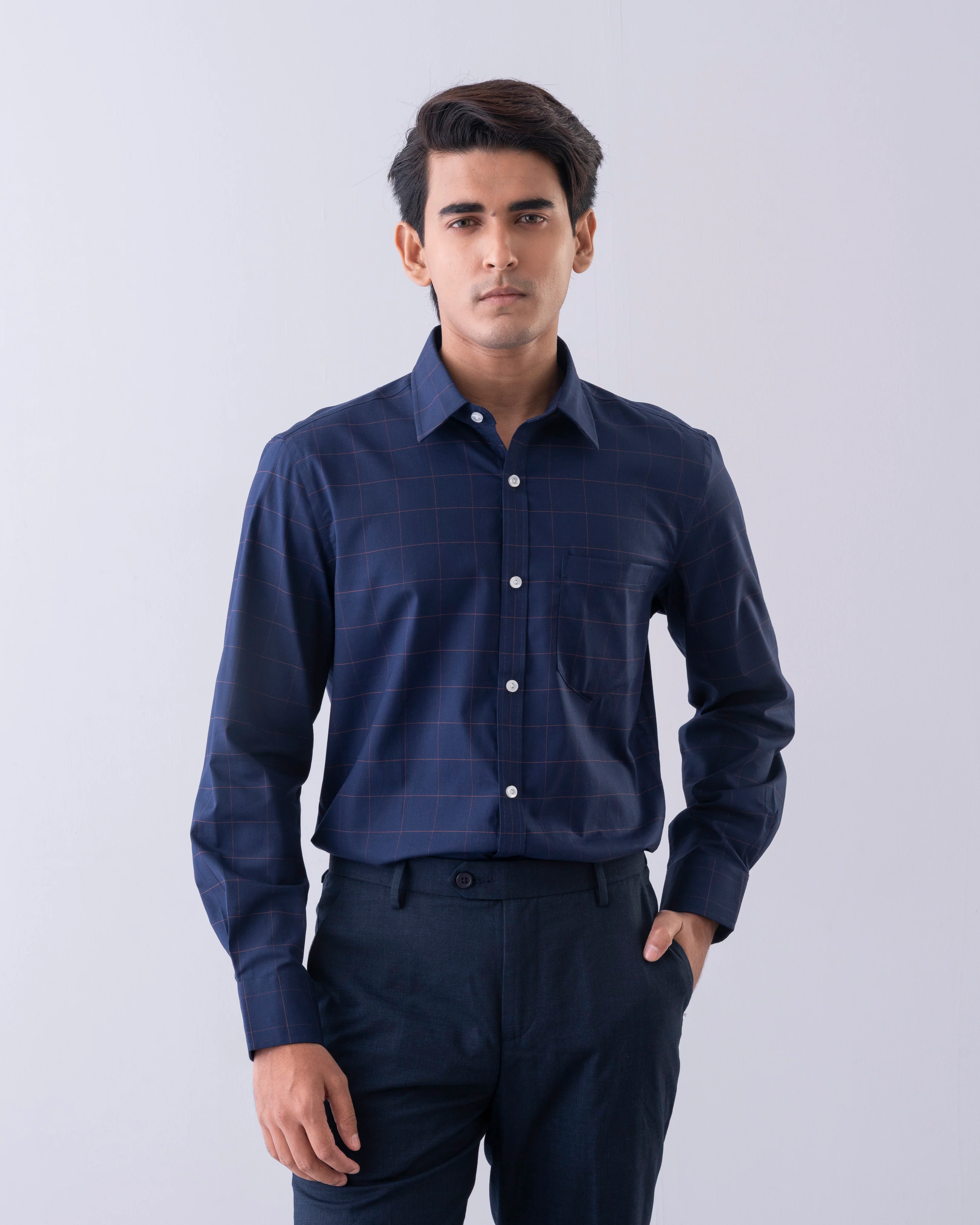 Regular Fit Thin Check Formal Shirt - Image 8