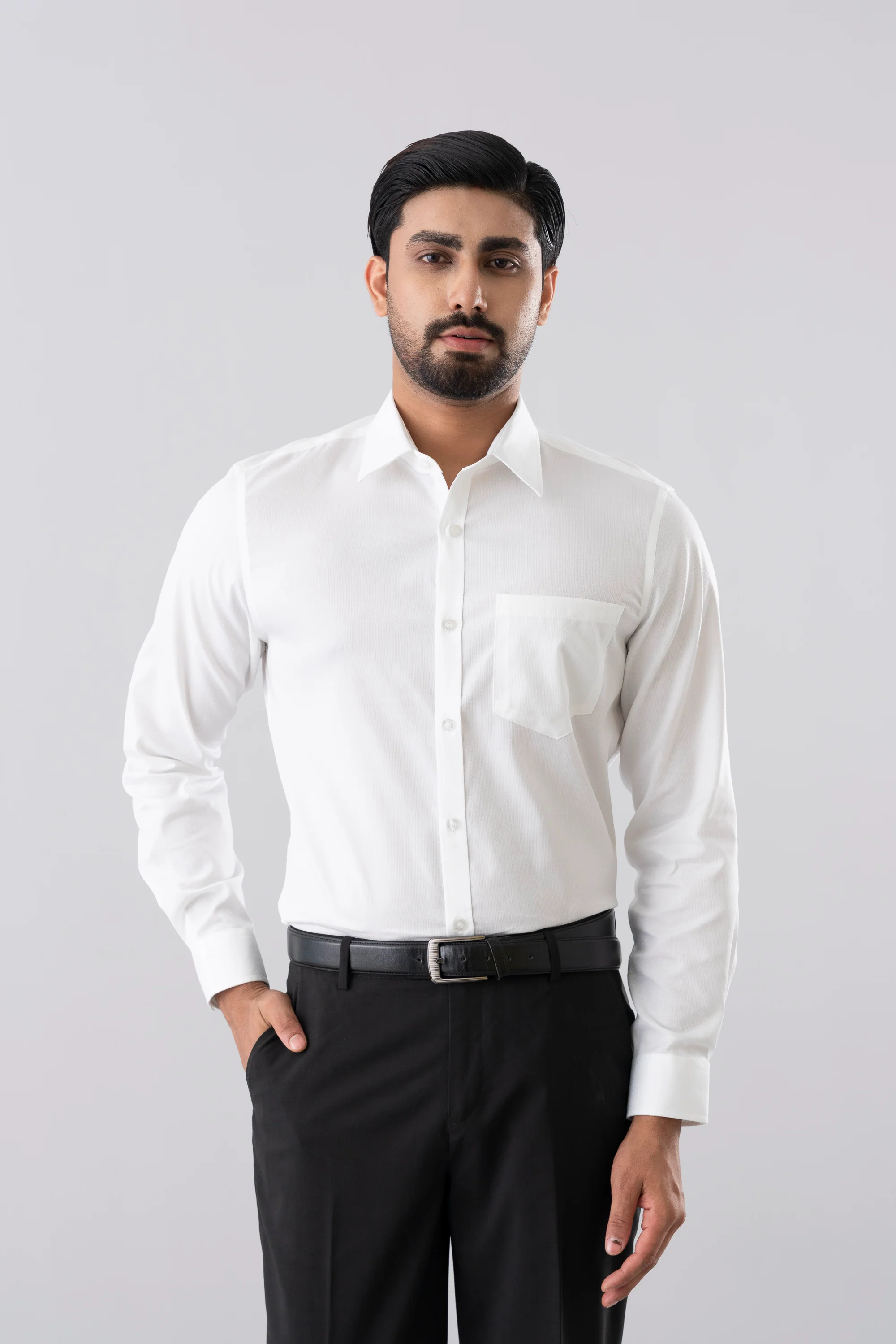Slim Fit Solid Dyed Dobby Weave Templeton Formal Shirt - Image 2