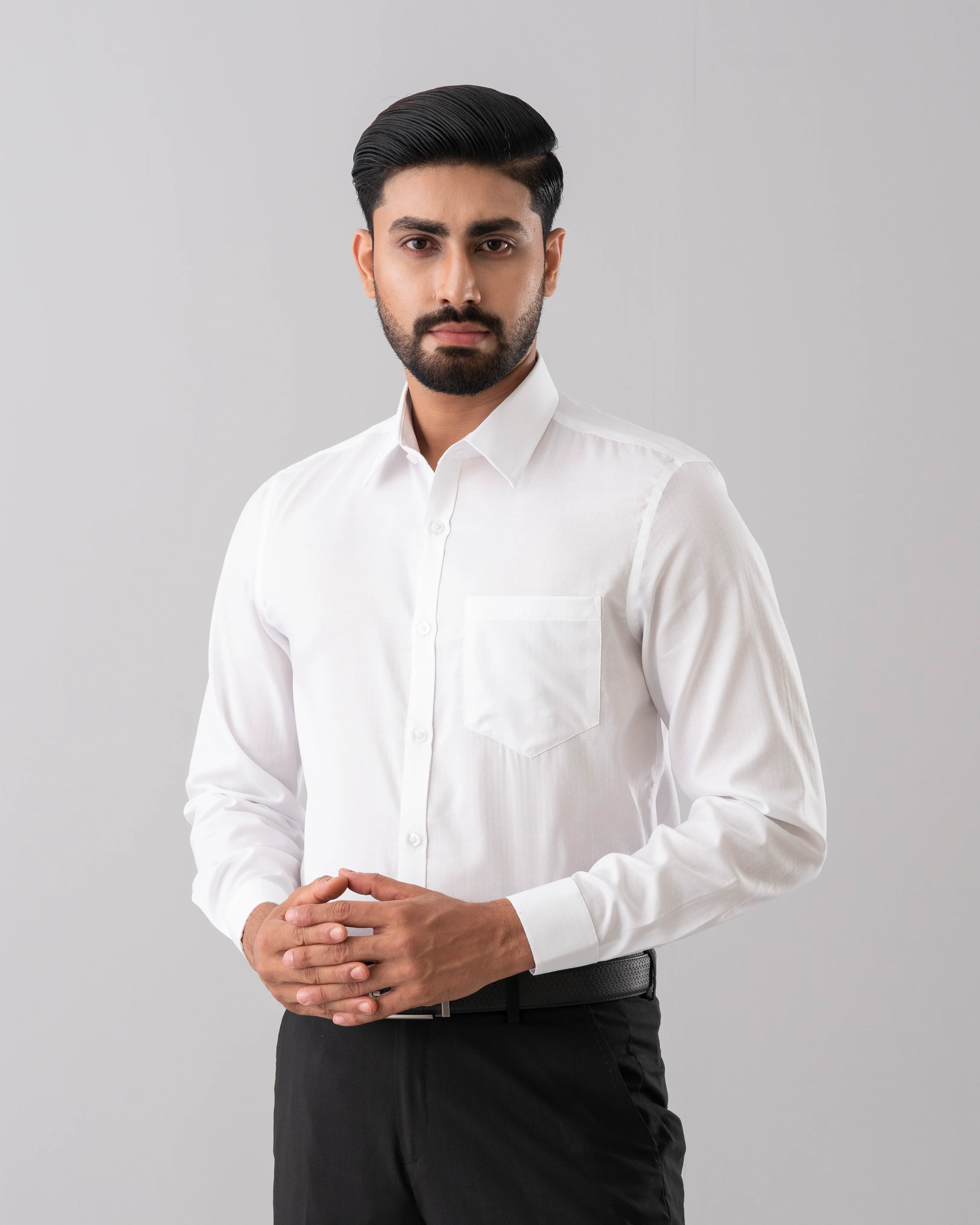 Slim Fit Solid Dyed Dobby Weave Templeton Formal Shirt - Image 8
