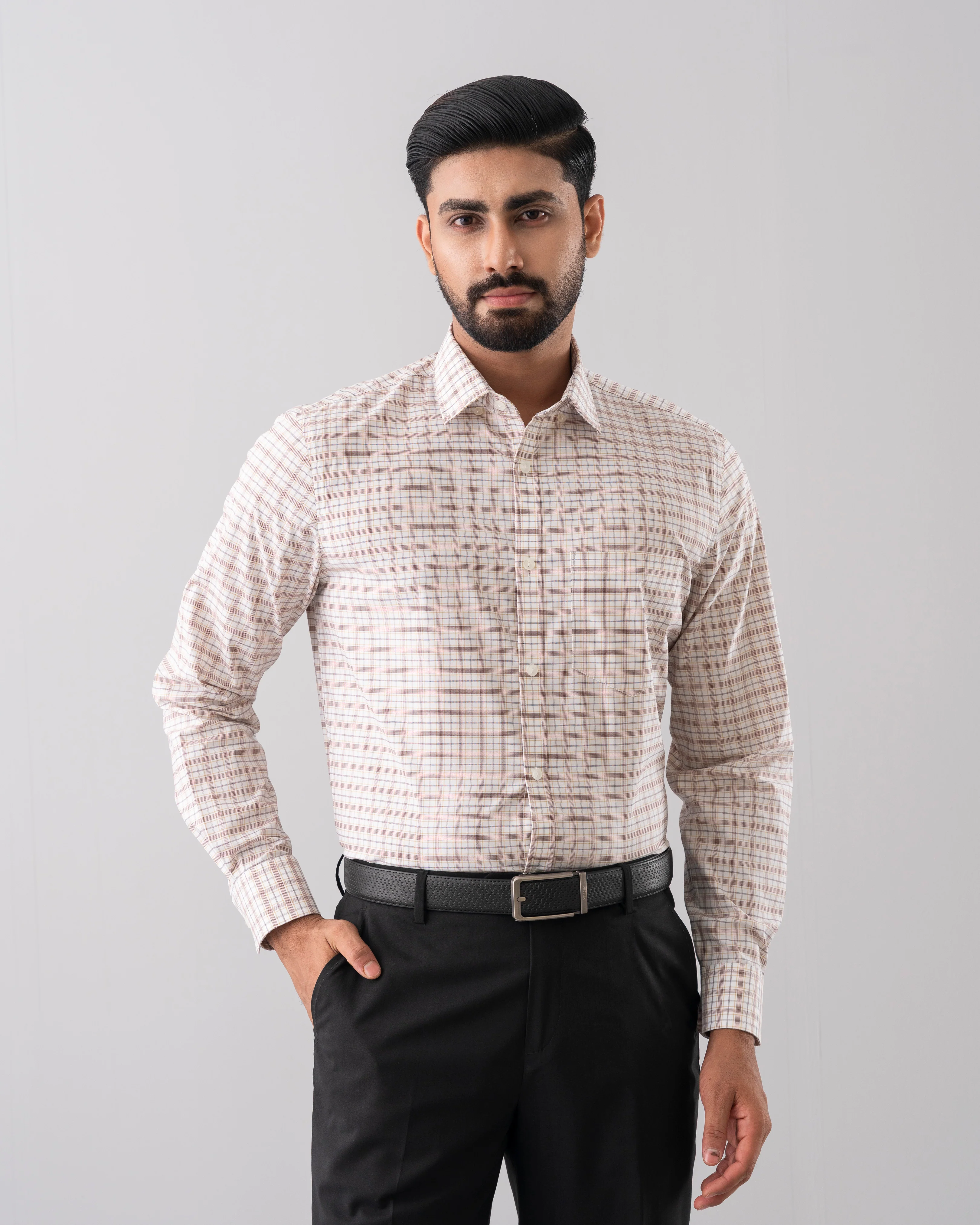 Regular Fit Micro Yarn-Dyed Check Formal Shirt - Image 3