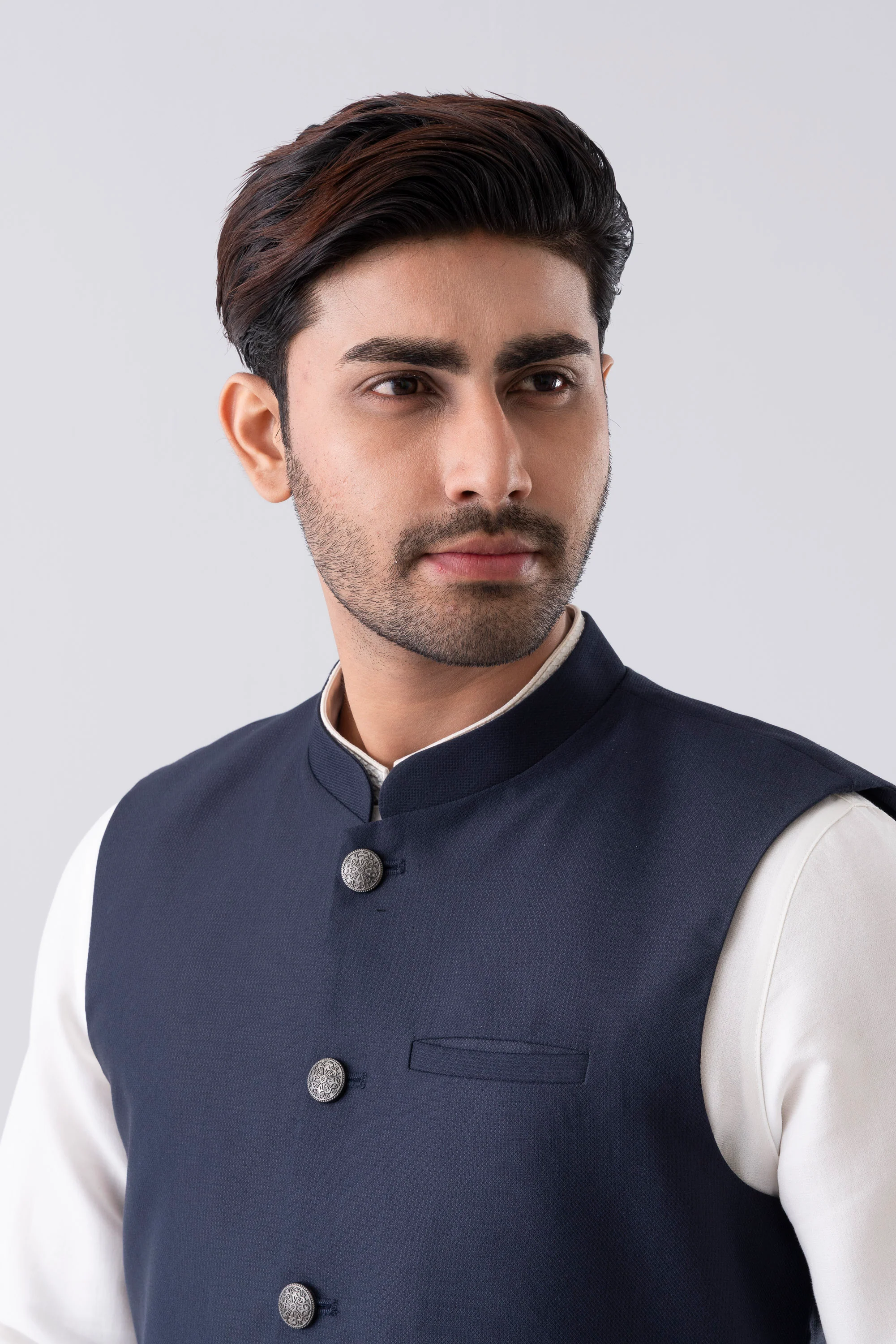 Regular Fit Blended Fabric Semi-Formal Waistcoat - Image 11
