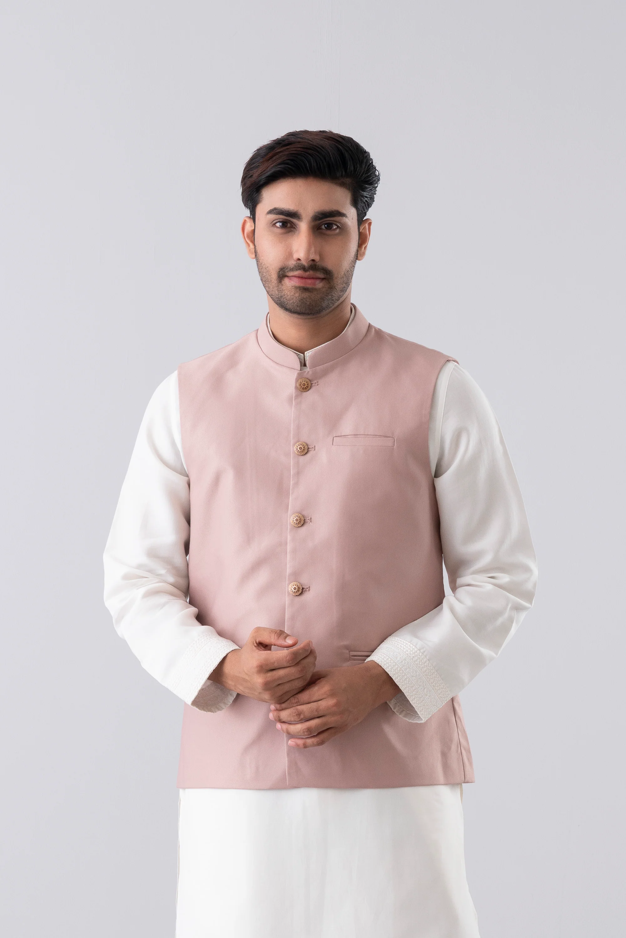 Regular Fit Blended Fabric Semi-Formal Waistcoat - Image 6