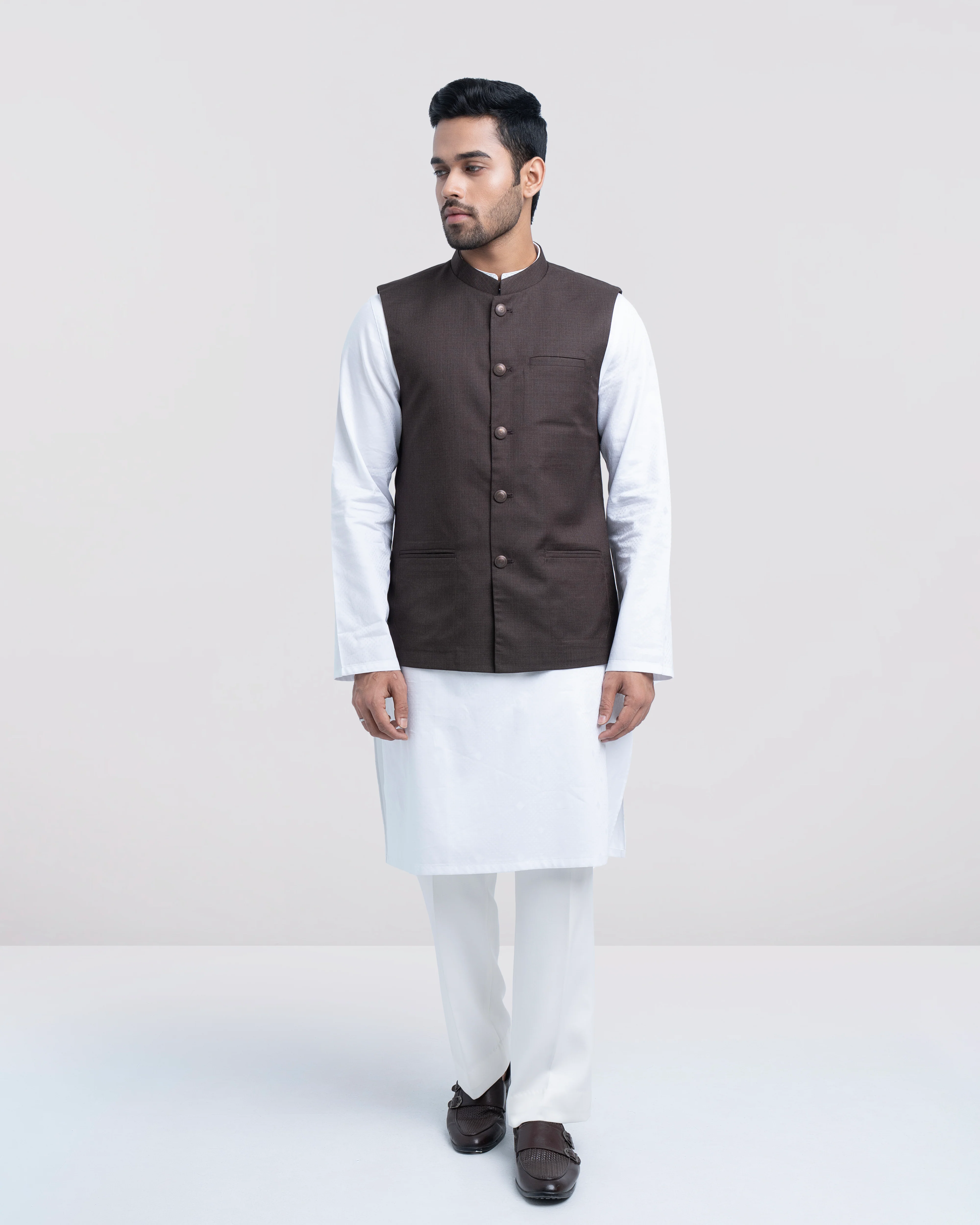 Regular Fit Blended Fabric Formal Waistcoat - Image 4