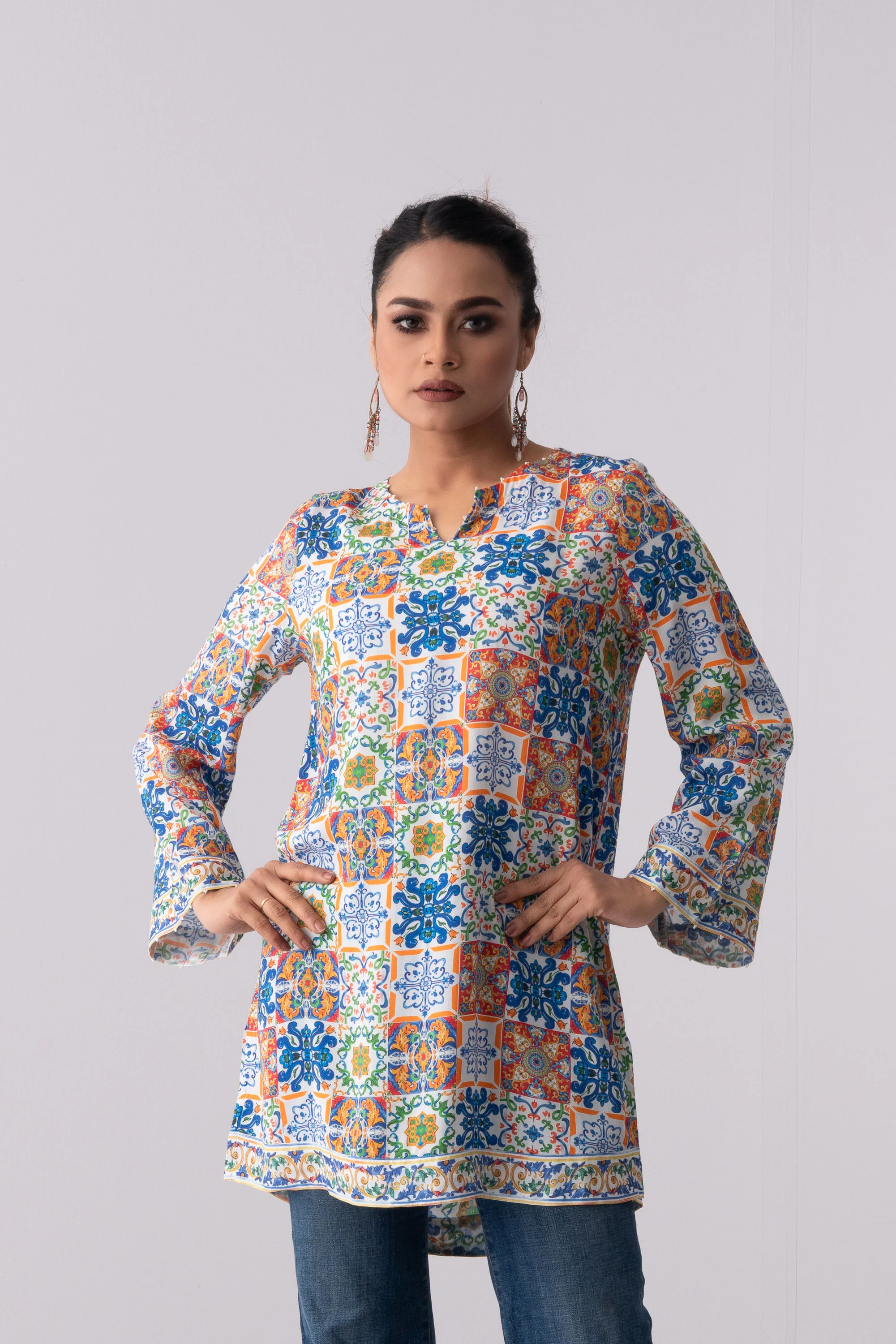 V-Neck Moroccan-Inspired Viscose Fashion Top - Mystika - Image 2