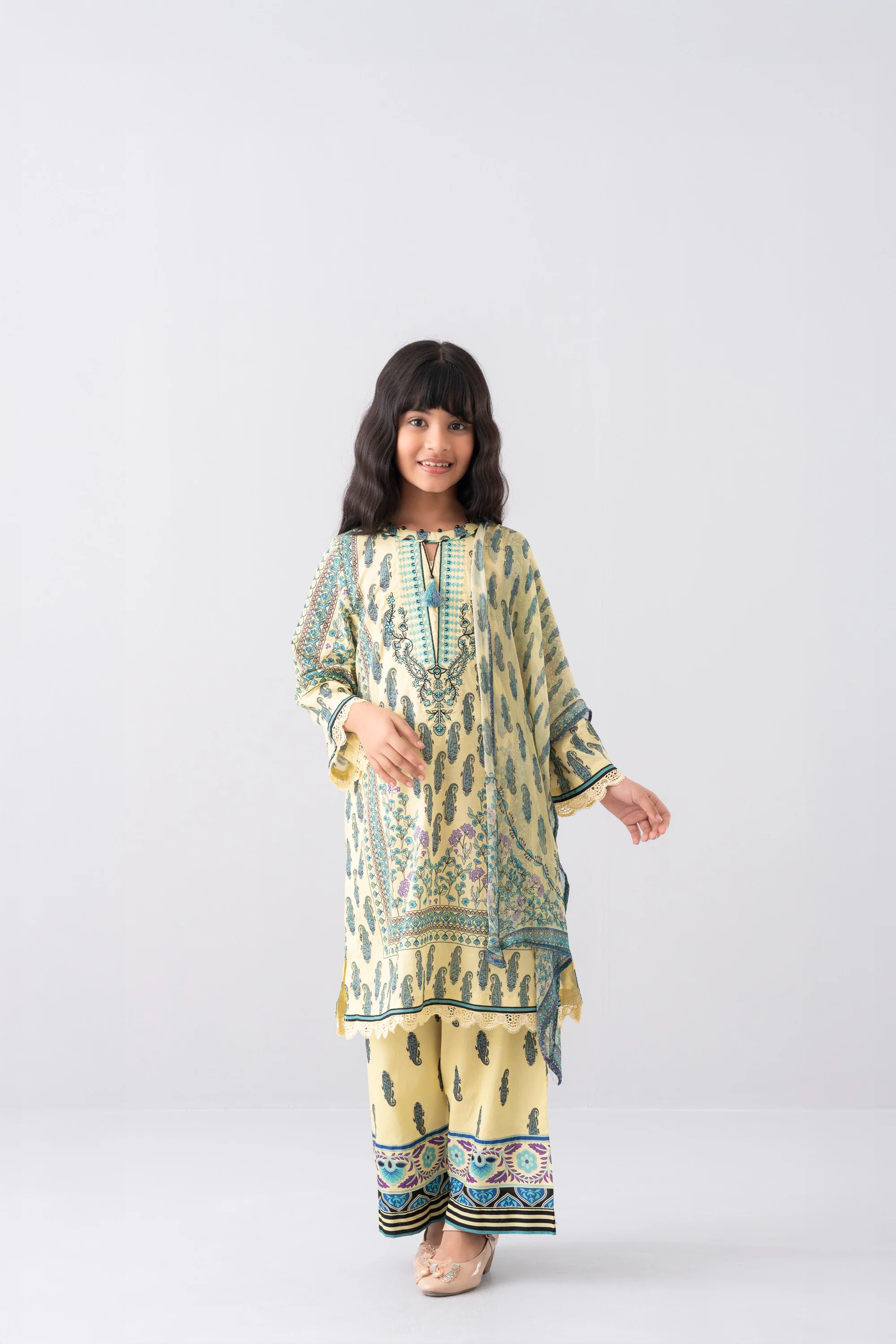 Relaxed Fit Printed Three-Piece Princess Lawn with Chiffon Dupatta (6-8 Years)