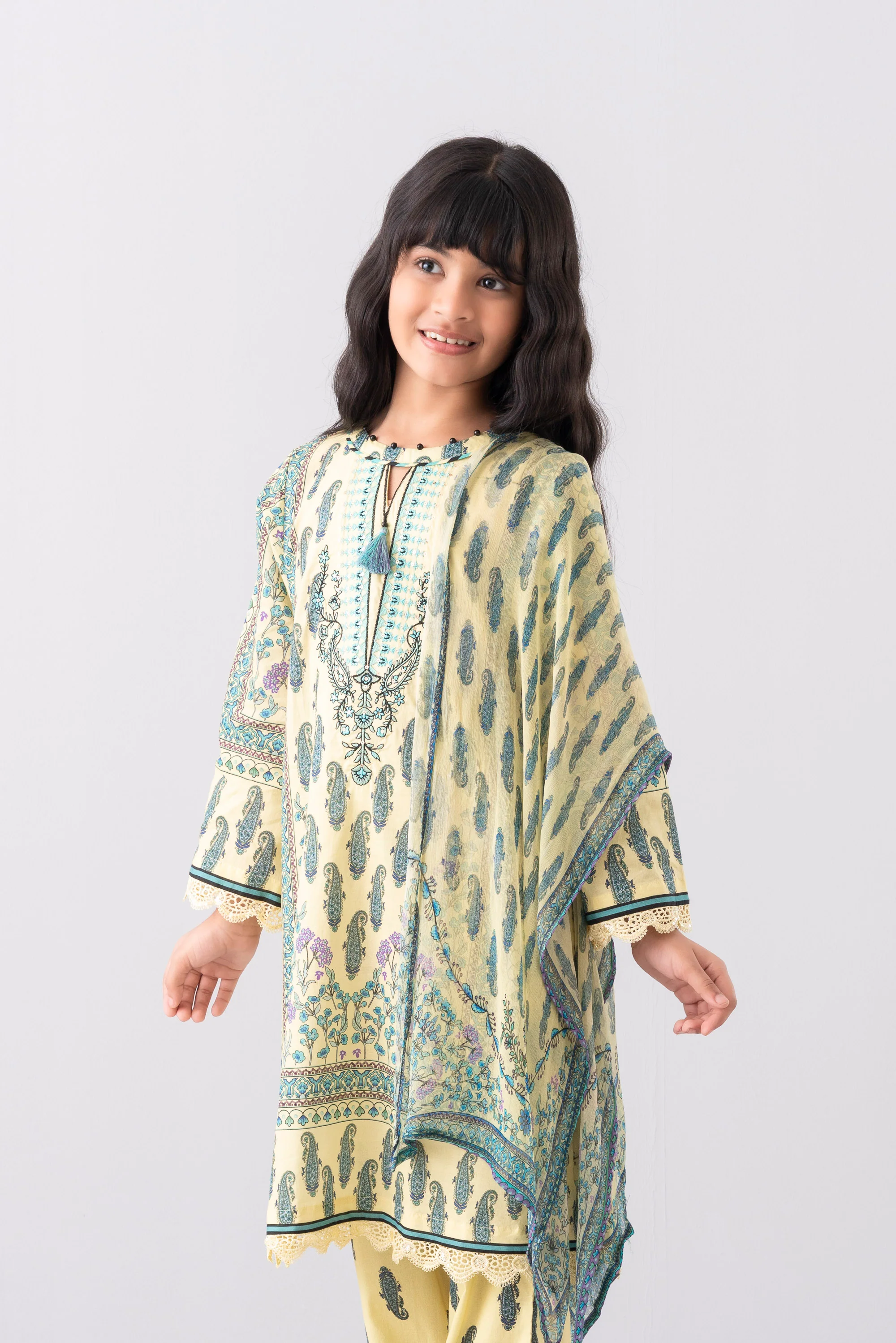 Relaxed Fit Printed Three-Piece Princess Lawn with Chiffon Dupatta (6-8 Years) - Image 3