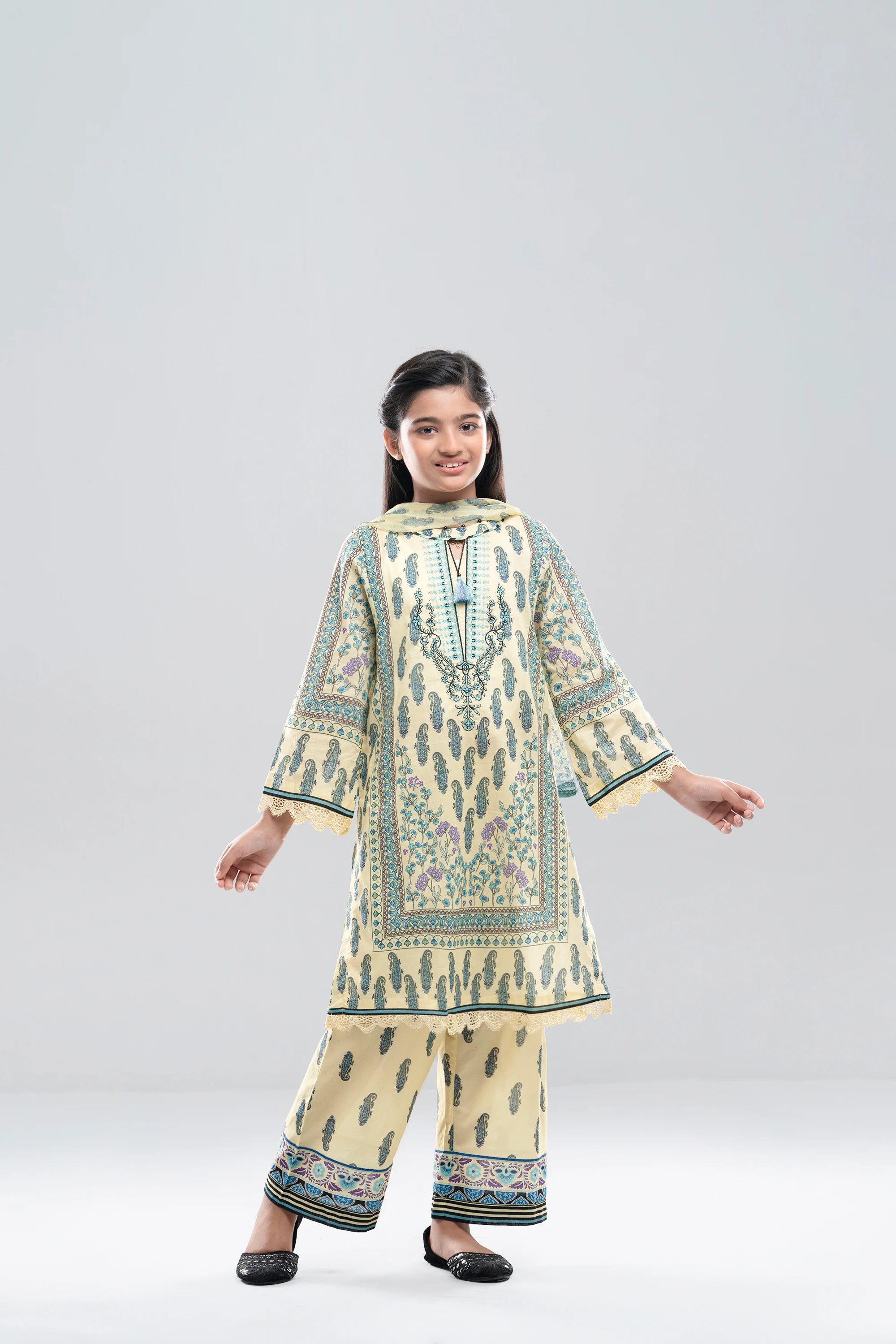 Relaxed Fit Printed Three-Piece Princess Lawn with Chiffon Dupatta (6-8 Years) - Image 8