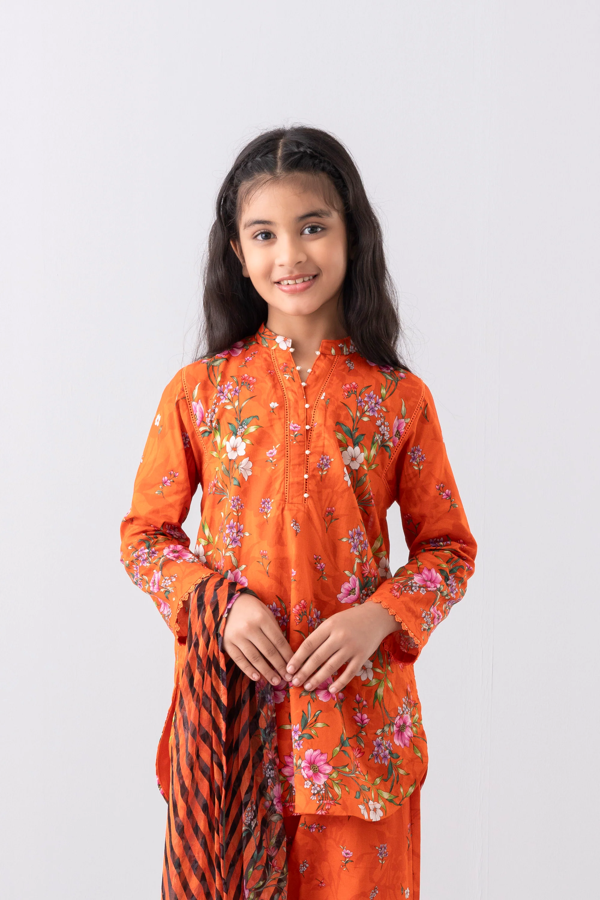 Relaxed Fit Printed Three-Piece Princess Lawn with Chiffon Dupatta (6-8 Years) - Image 10