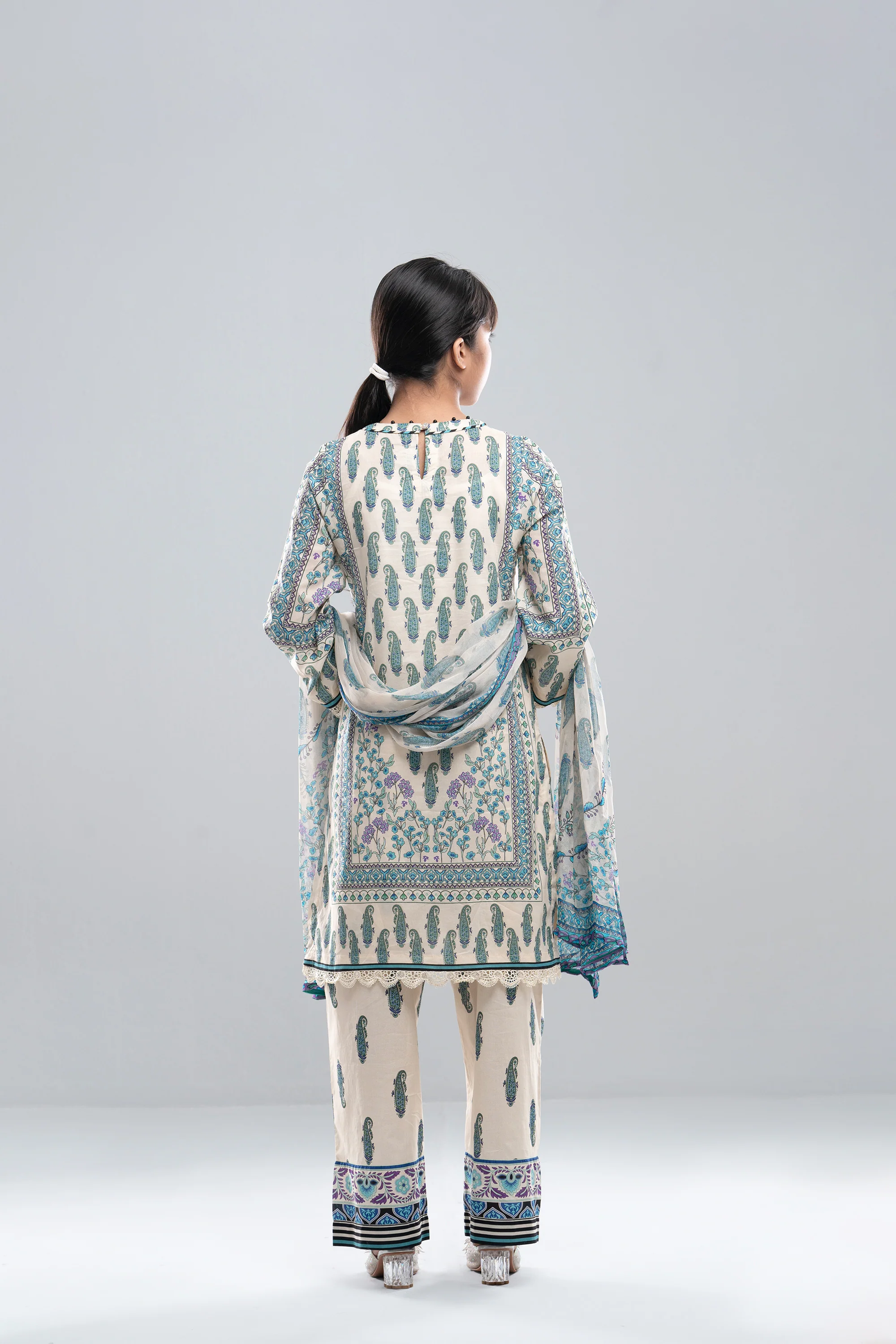 Relaxed Fit Printed Three-Piece Princess Lawn with Chiffon Dupatta - Image 5