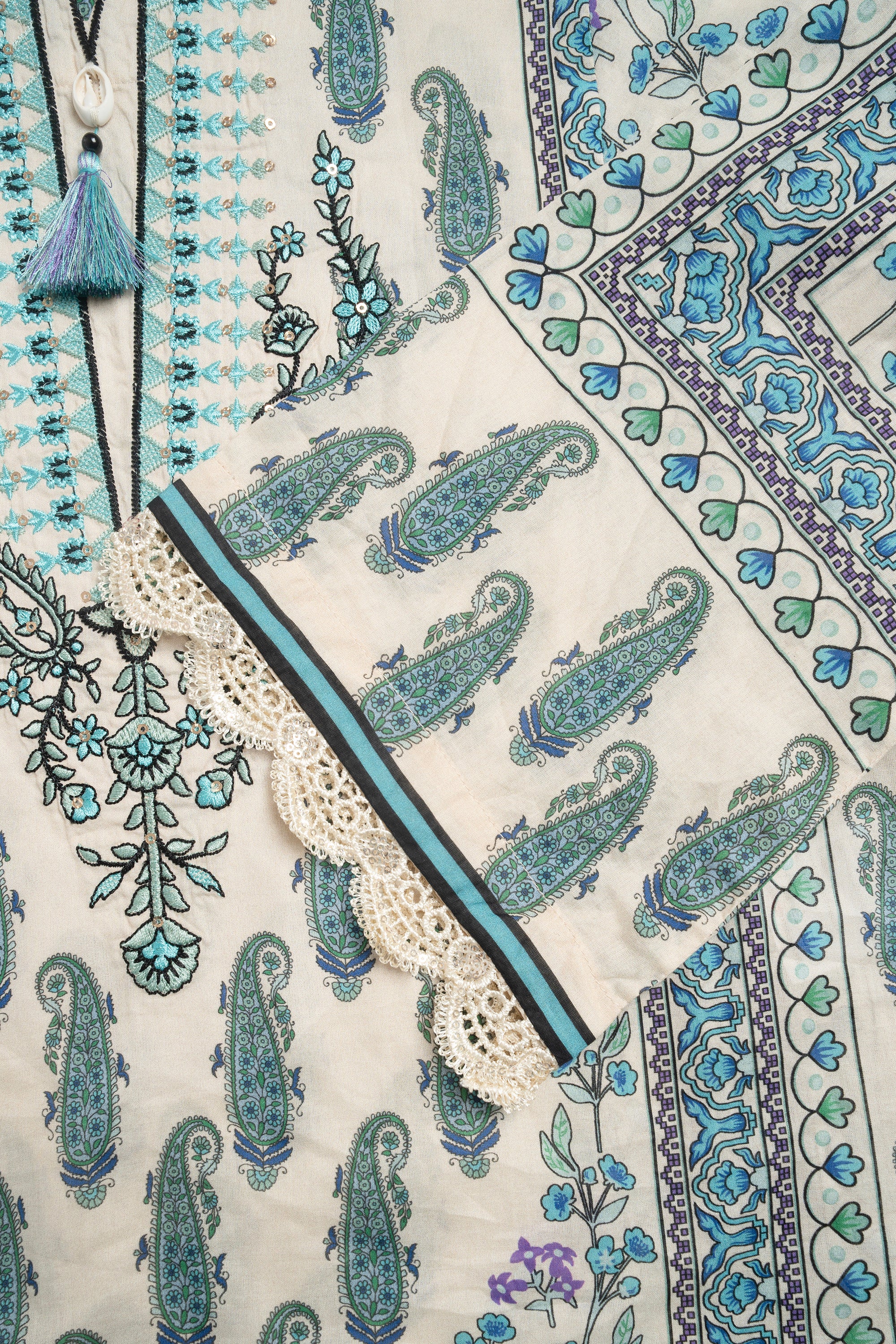 Relaxed Fit Printed Three-Piece Princess Lawn with Chiffon Dupatta - Image 7