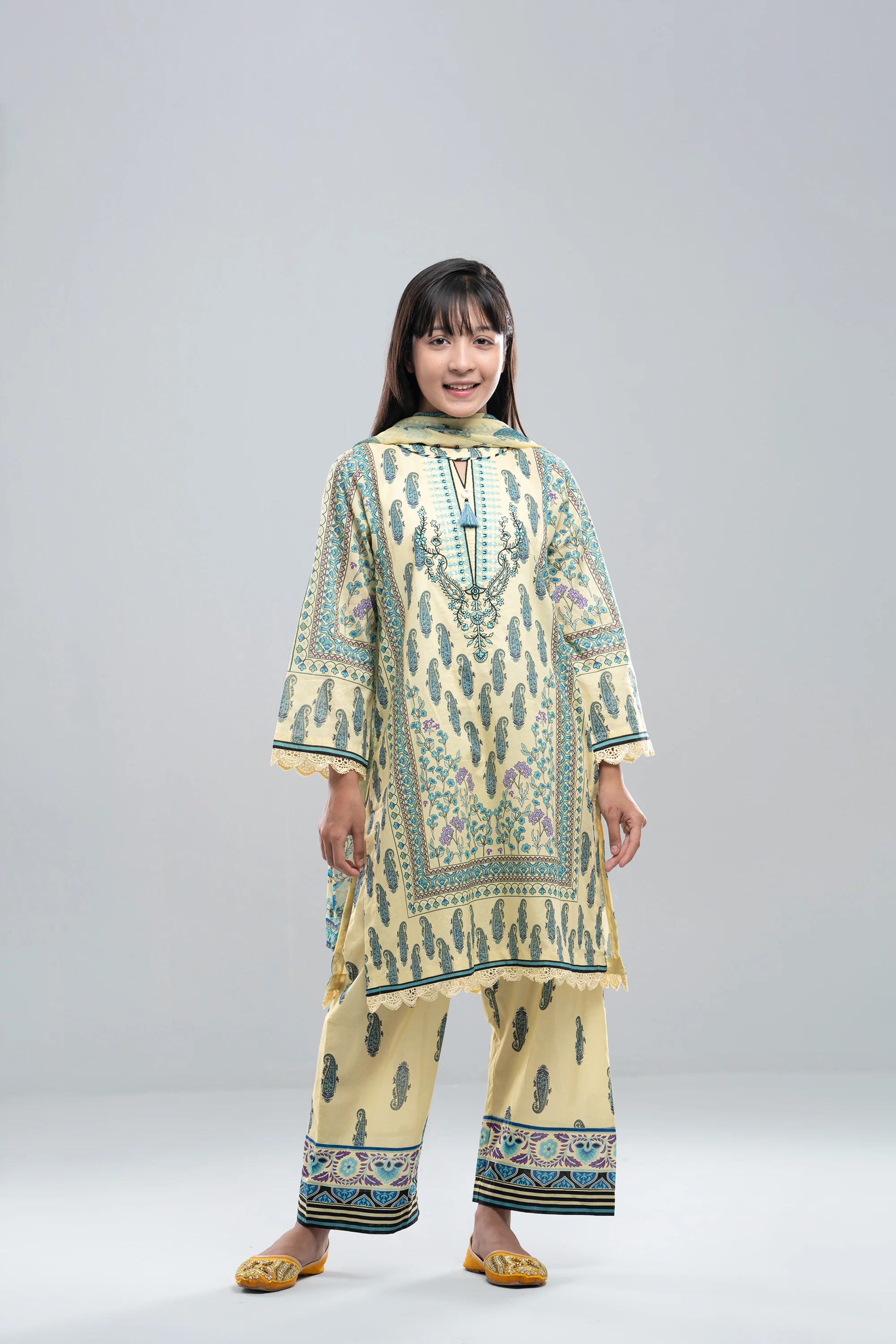 Relaxed Fit Printed Three-Piece Princess Lawn with Chiffon Dupatta - Image 8