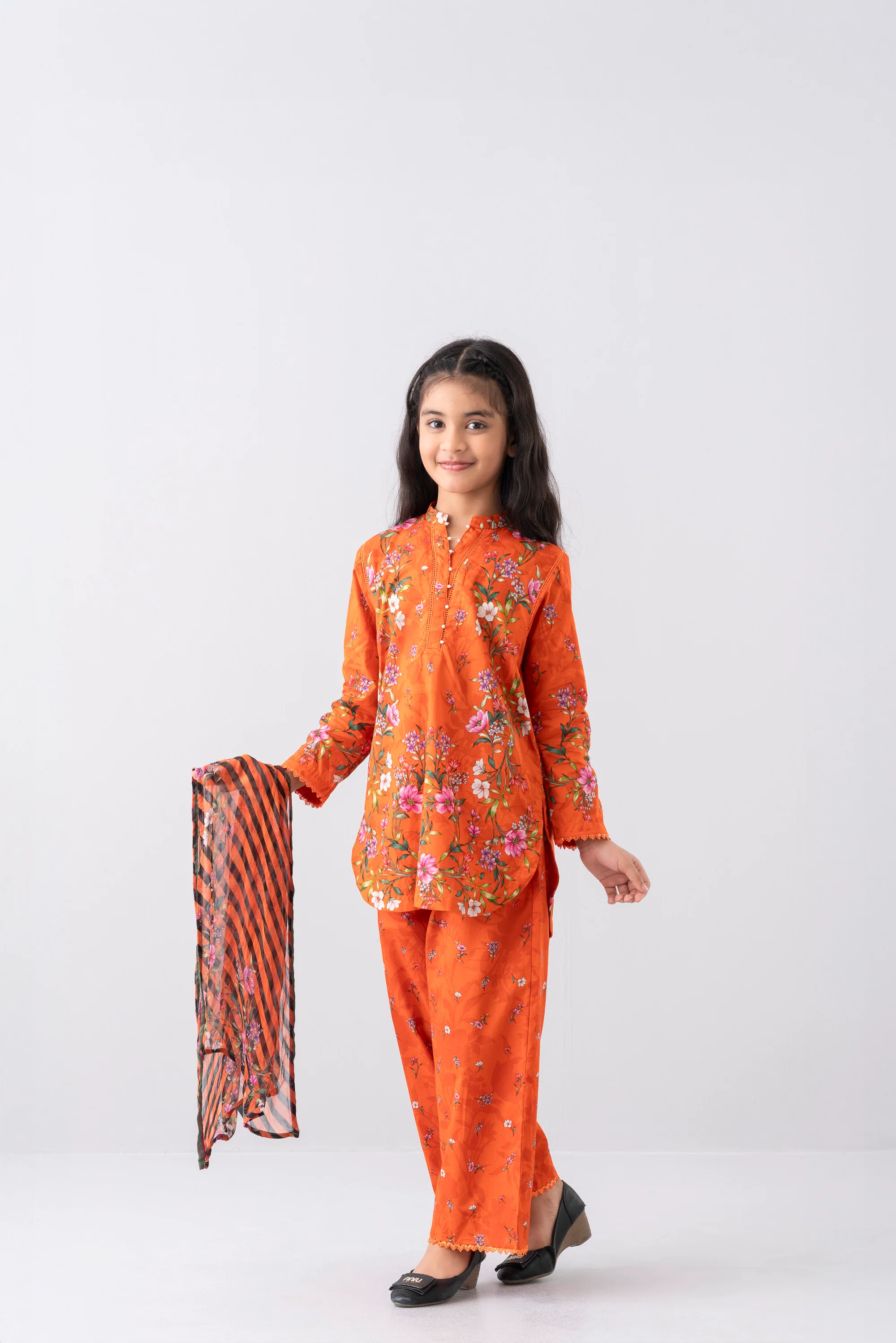 Relaxed Fit Printed Three-Piece Princess Lawn with Chiffon Dupatta (2-4 Years) - Image 8