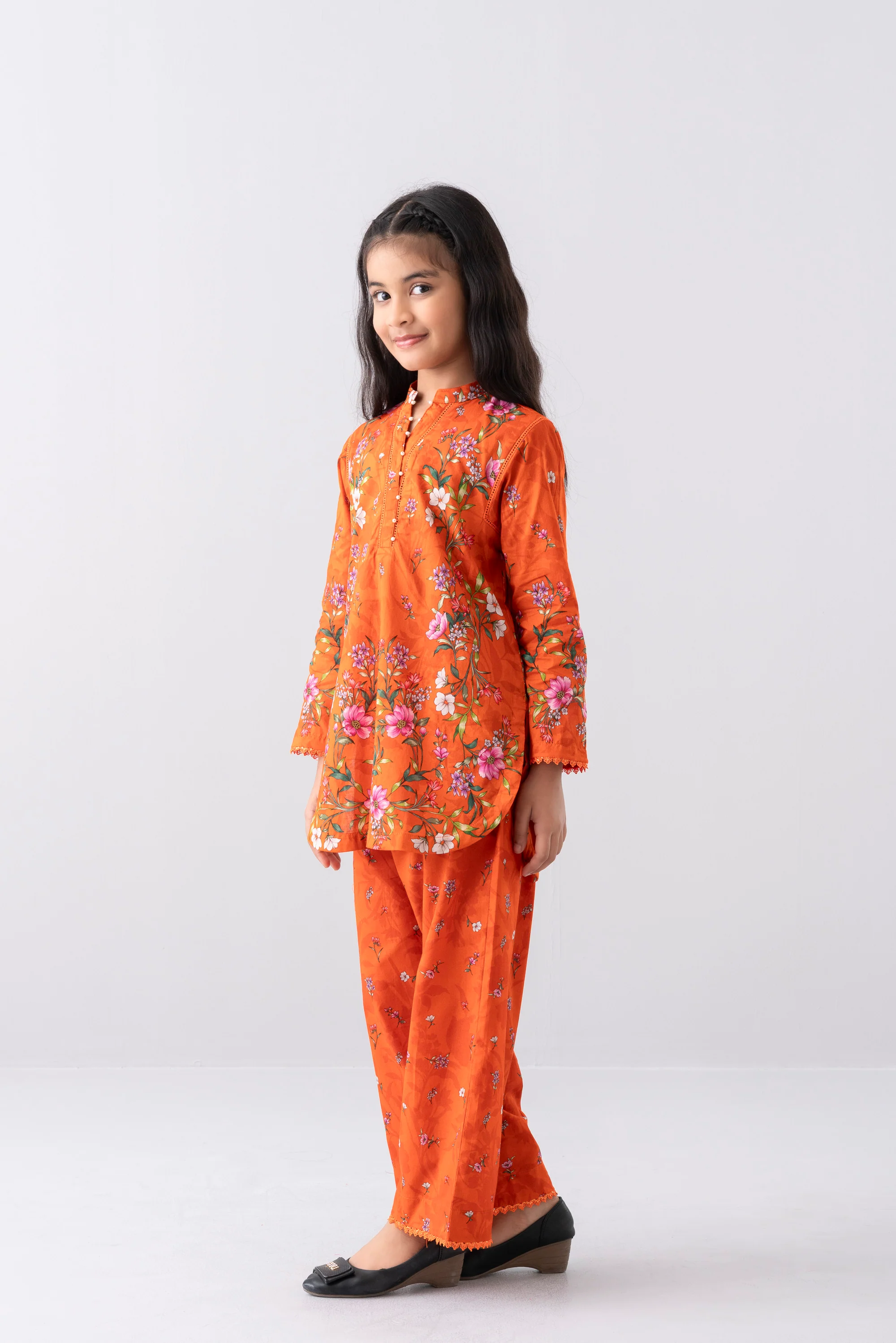 Relaxed Fit Printed Three-Piece Princess Lawn with Chiffon Dupatta (2-4 Years) - Image 9
