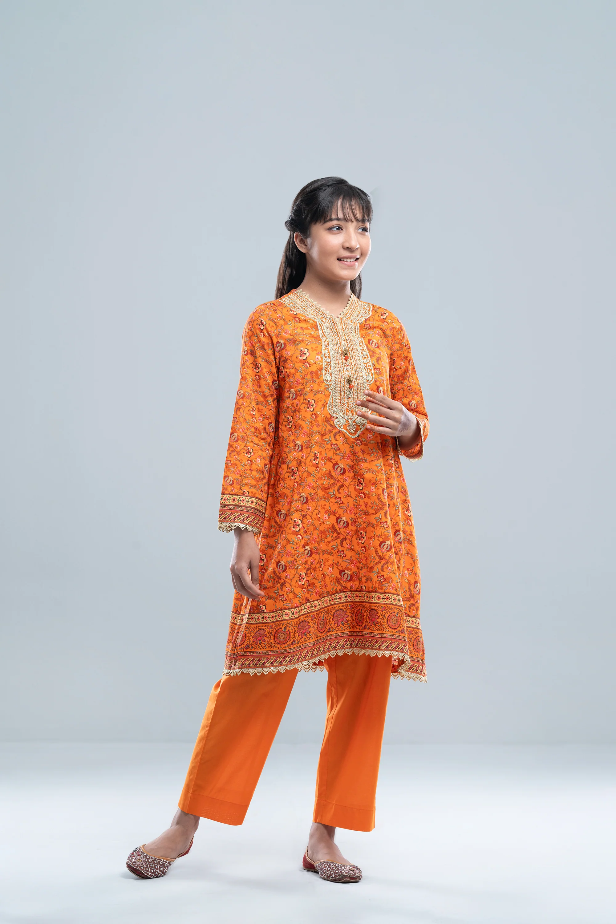 Relaxed Fit Printed Three-Piece Princess Lawn with Chiffon Dupatta (10-14 Years) - Image 7