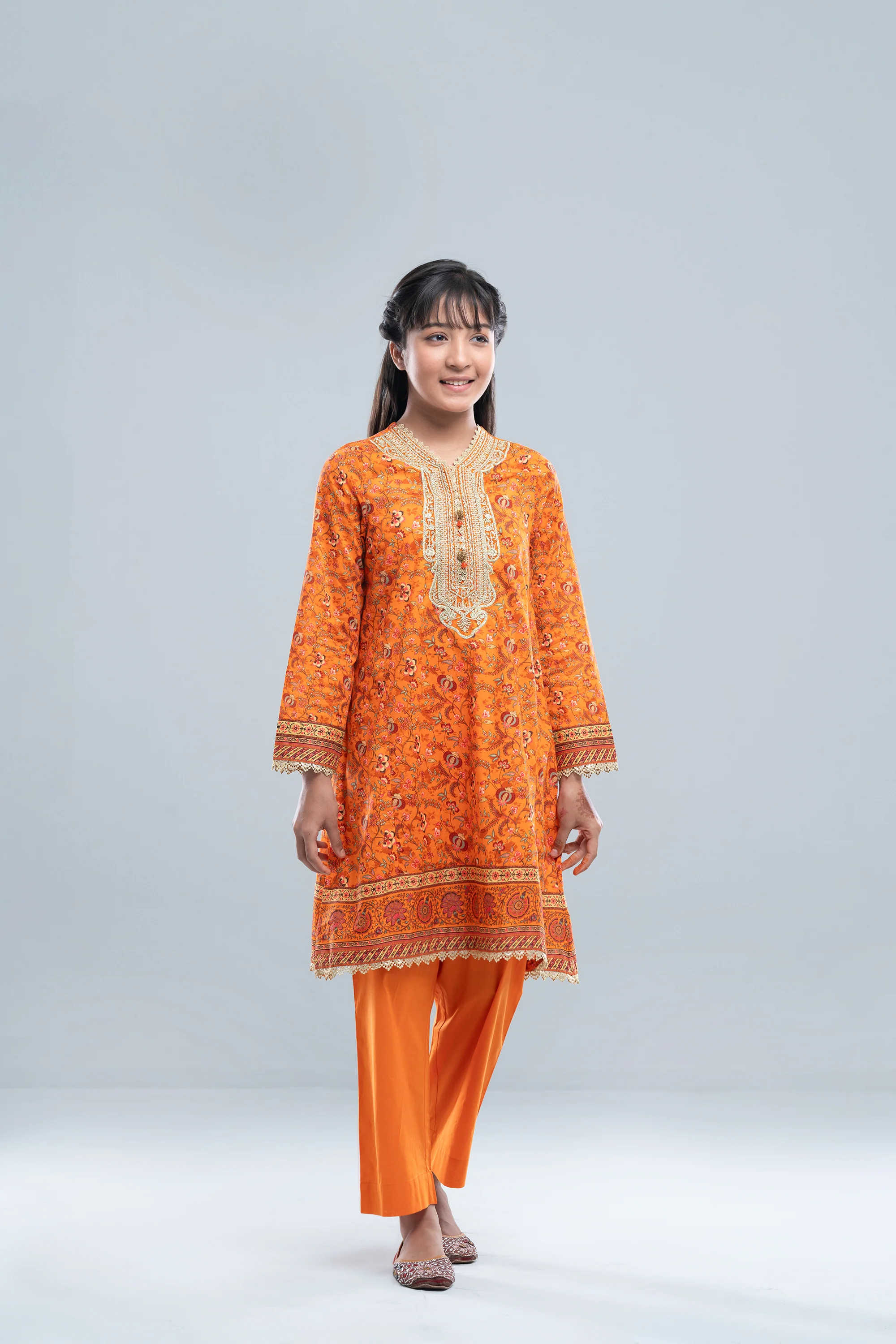Relaxed Fit Printed Three-Piece Princess Lawn with Chiffon Dupatta (10-14 Years) - Image 8