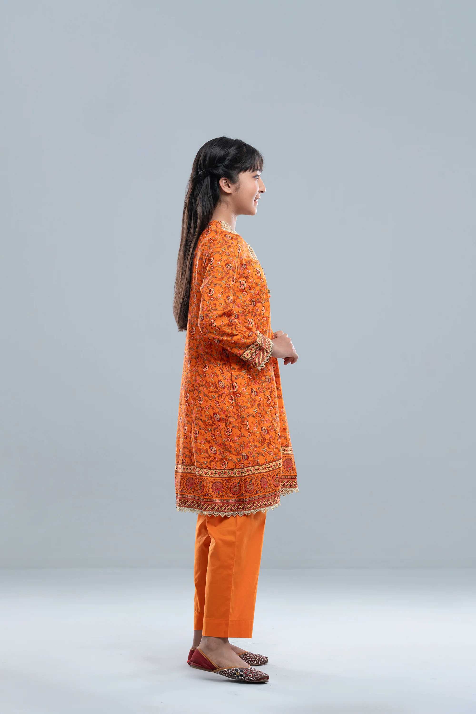 Relaxed Fit Printed Three-Piece Princess Lawn with Chiffon Dupatta (10-14 Years) - Image 9