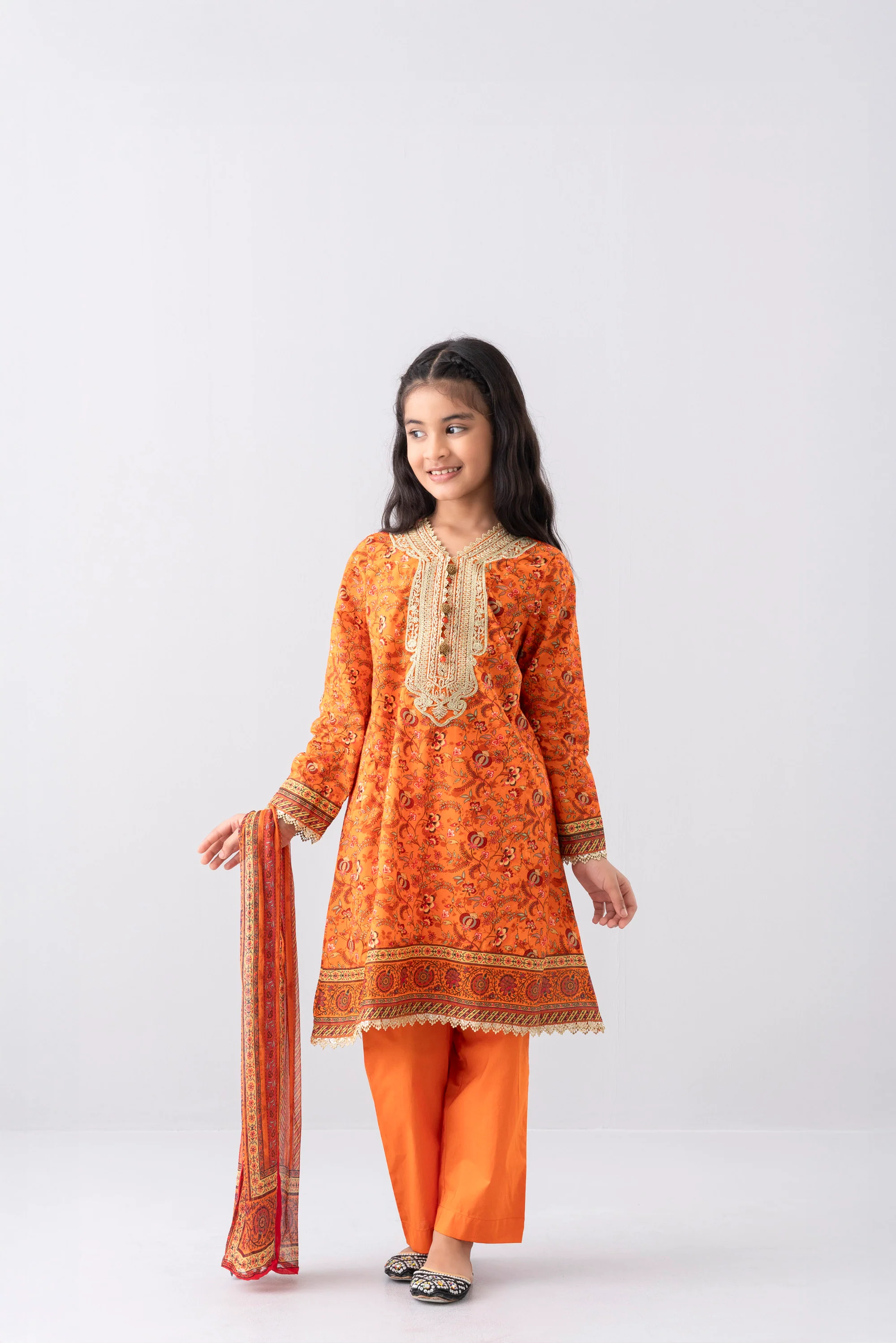 Relaxed Fit Printed Three-Piece Princess Lawn with Chiffon Dupatta (6-8 Years) - Image 8