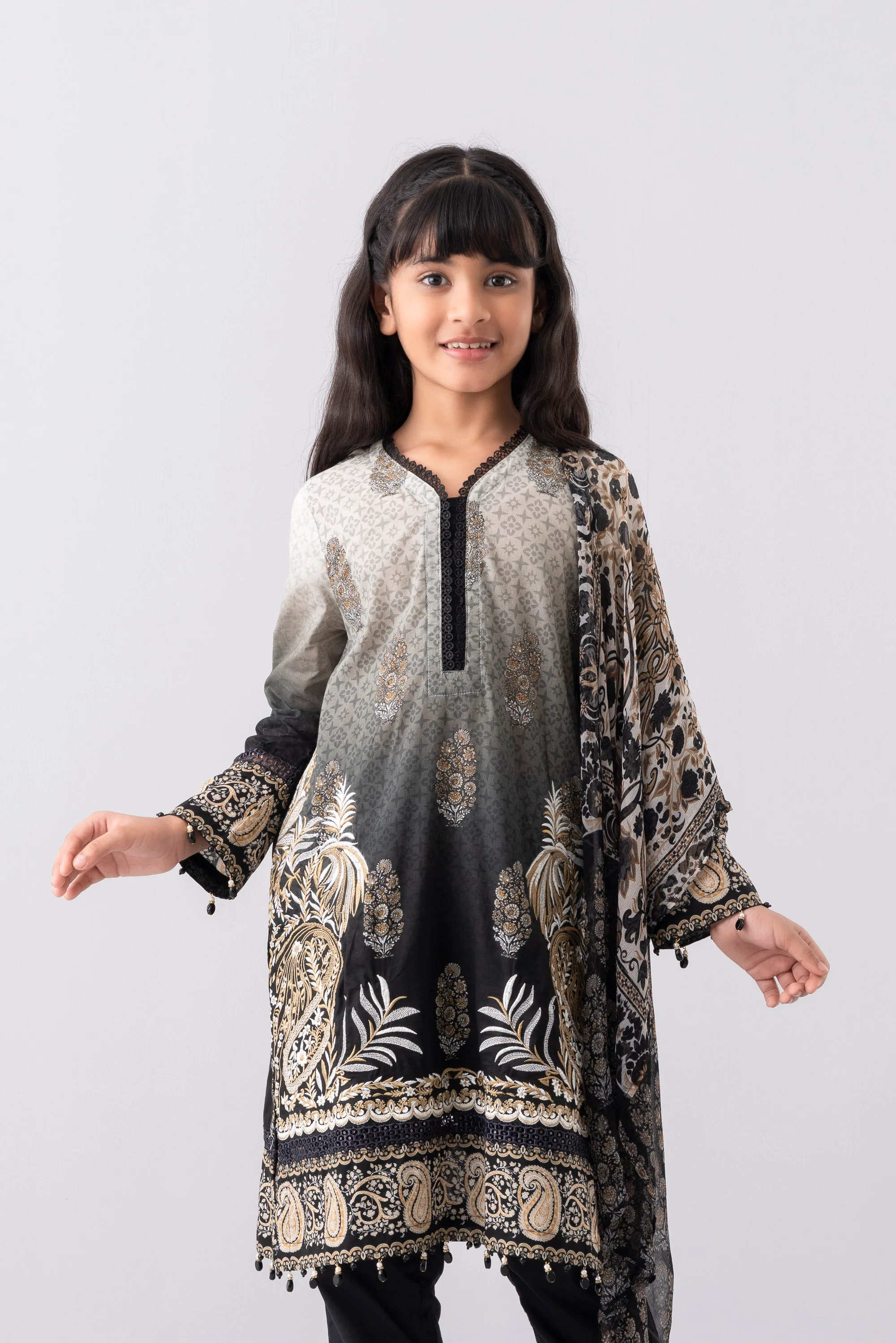Smart Fit Printed Three-Piece Princess Lawn with Silk Dupatta (6-8 Years) - Image 2