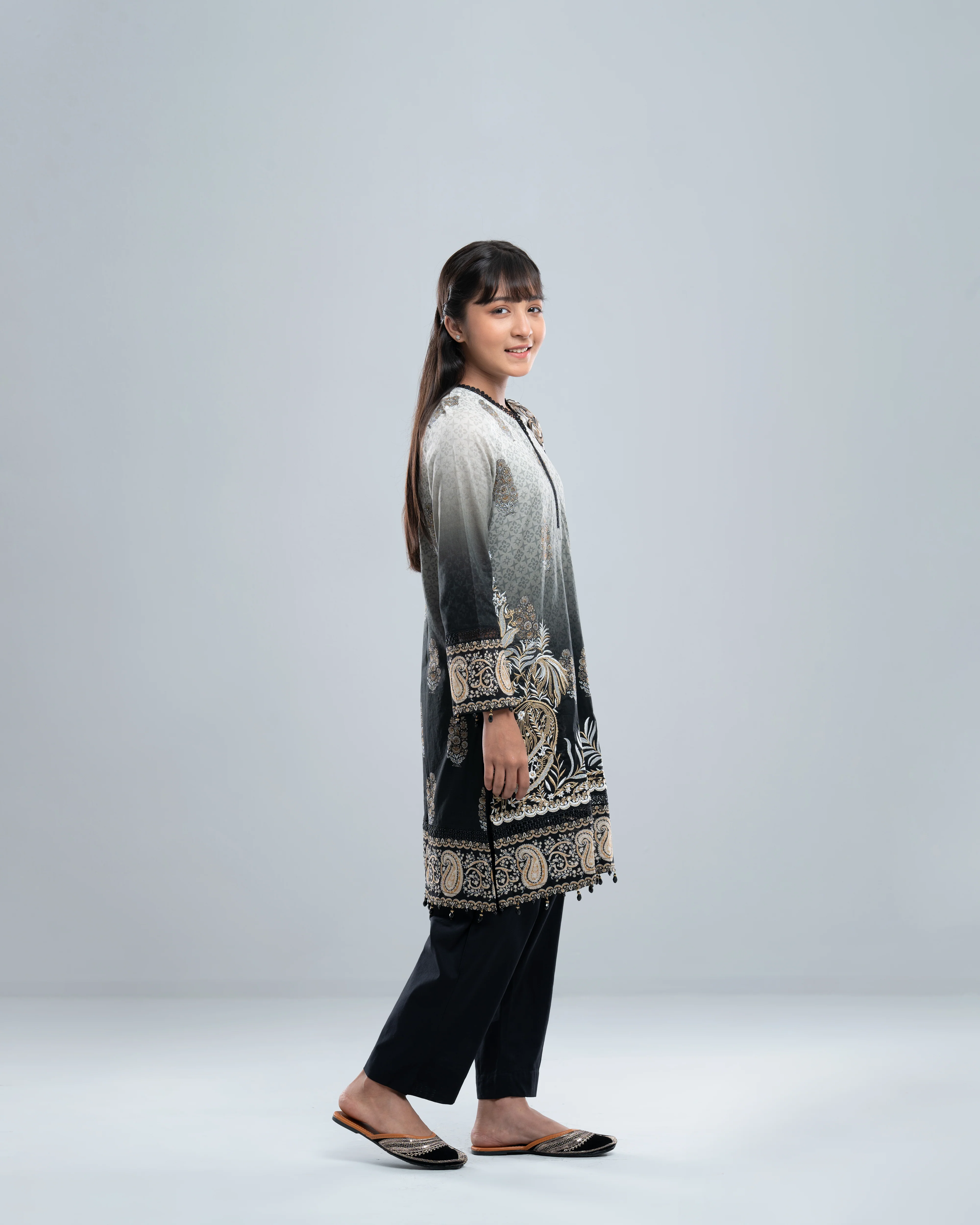 Smart Fit Printed Three-Piece Princess Lawn with Chiffon Dupatta (10-14 Years) - Image 2