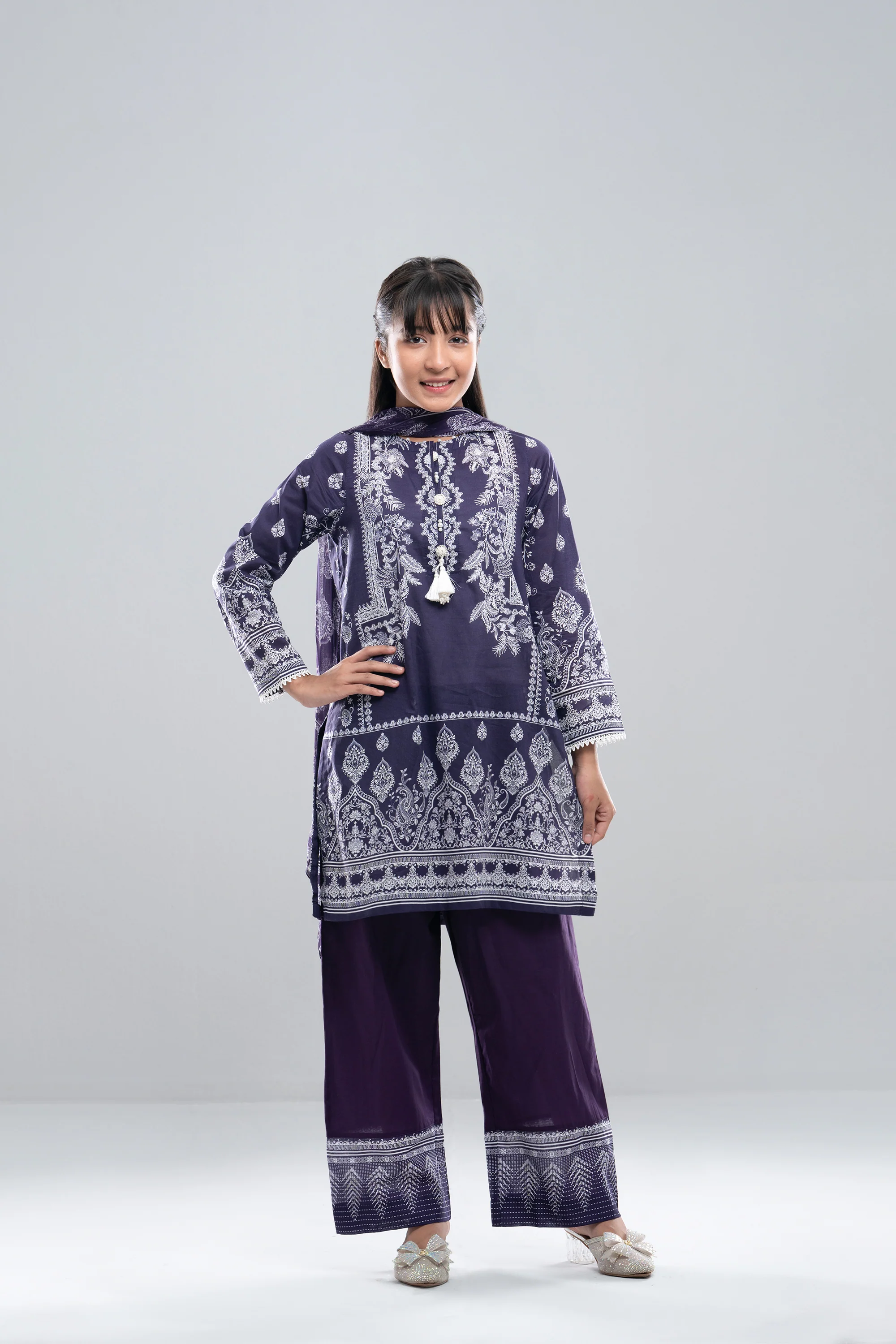 Smart Fit Printed Three-Piece Princess Lawn with Chiffon Dupatta (10-14 Years) - Image 2