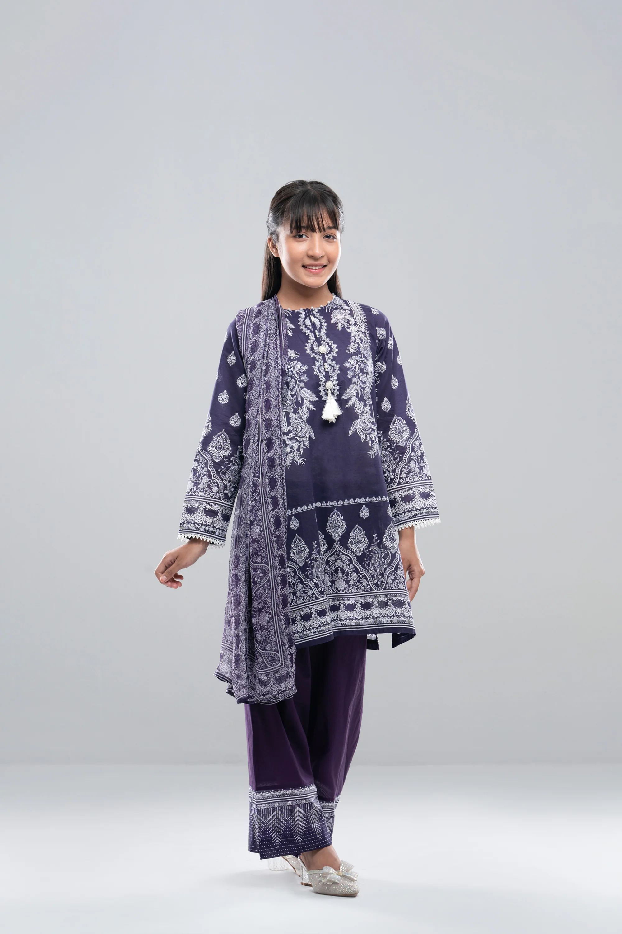 Smart Fit Printed Three-Piece Princess Lawn with Chiffon Dupatta (10-14 Years) - Image 3