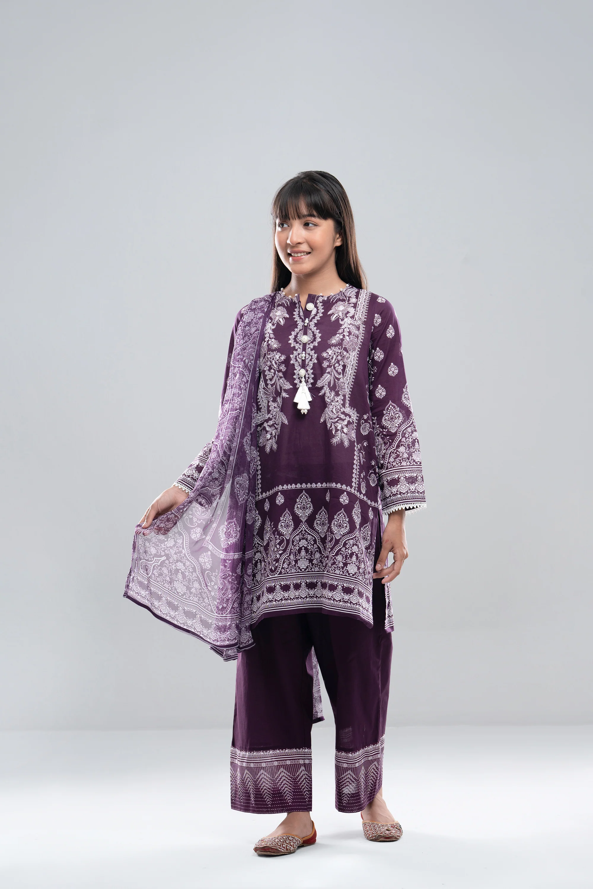 Smart Fit Printed Three-Piece Princess Lawn with Chiffon Dupatta (10-14 Years) - Image 7