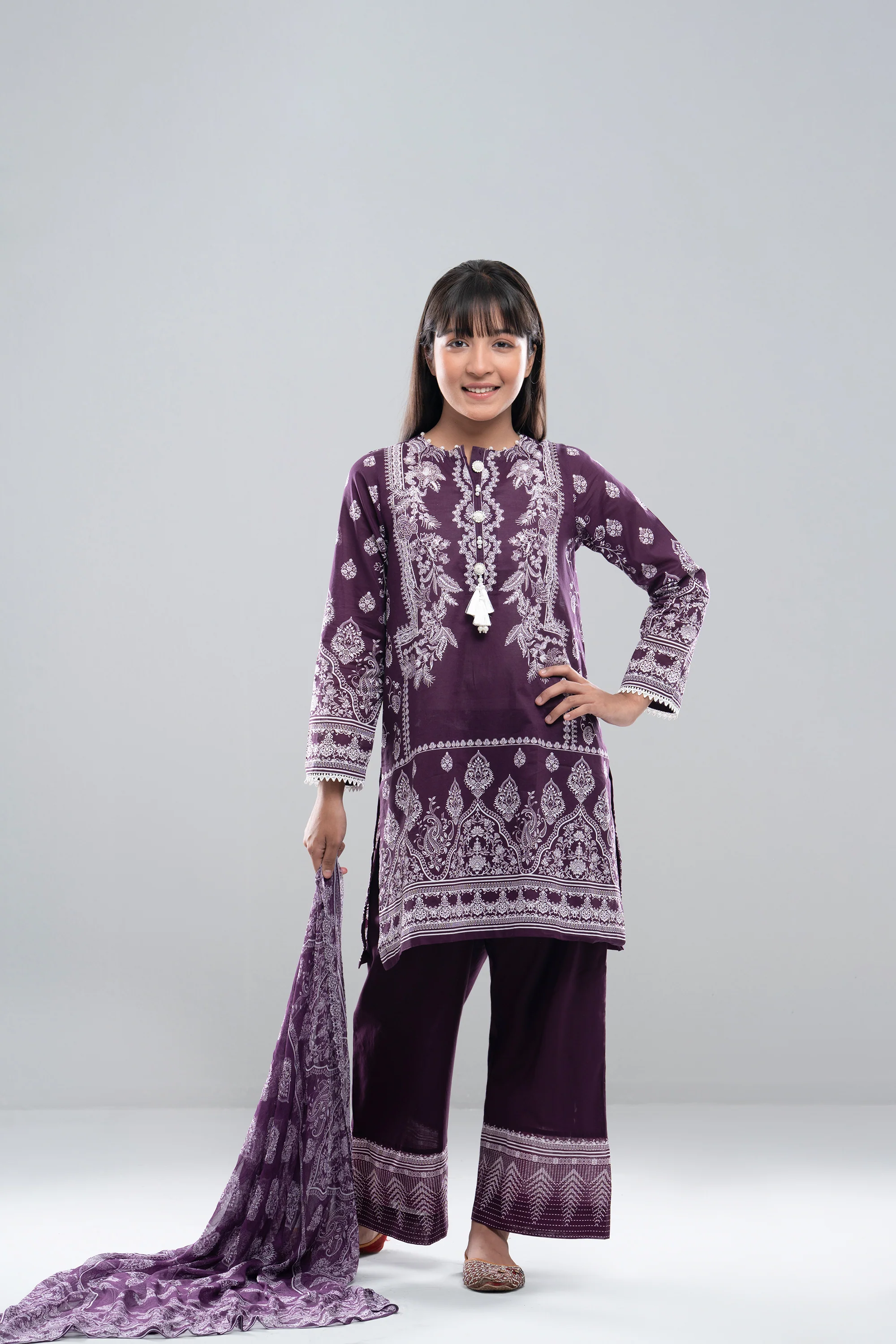 Smart Fit Printed Three-Piece Princess Lawn with Chiffon Dupatta (10-14 Years) - Image 8