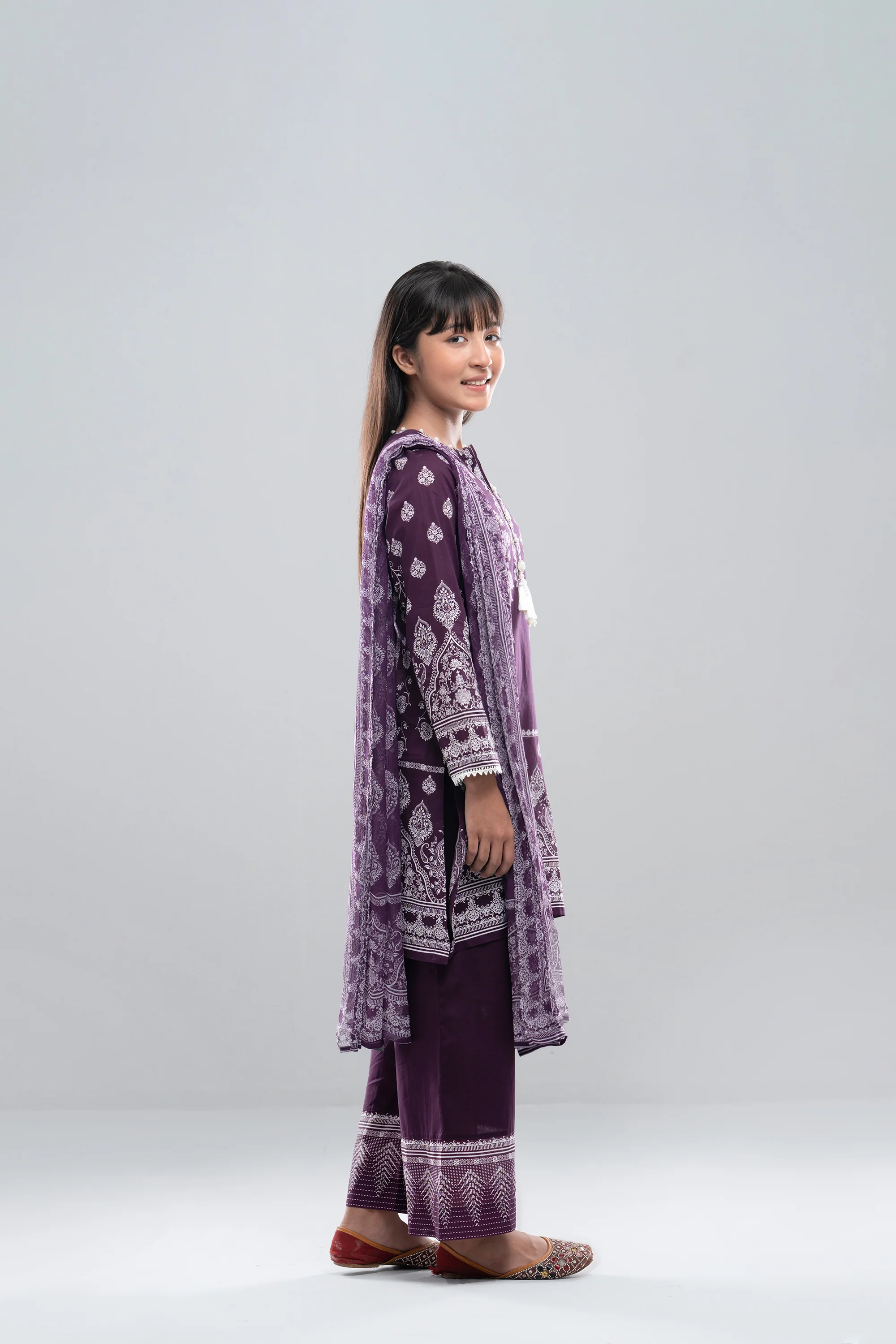 Smart Fit Printed Three-Piece Princess Lawn with Chiffon Dupatta (10-14 Years) - Image 9
