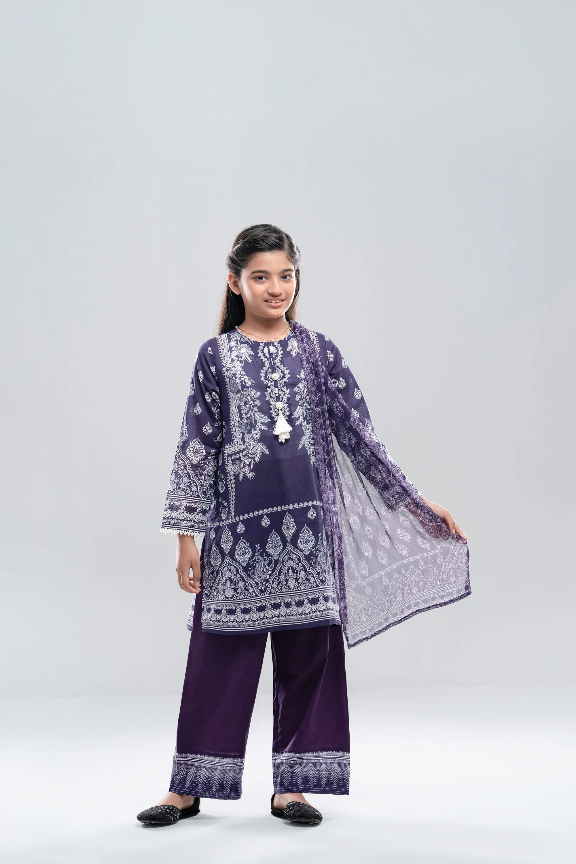 Smart Fit Printed Three-Piece Princess Lawn with Chiffon Dupatta (6-8 Years) - Image 9