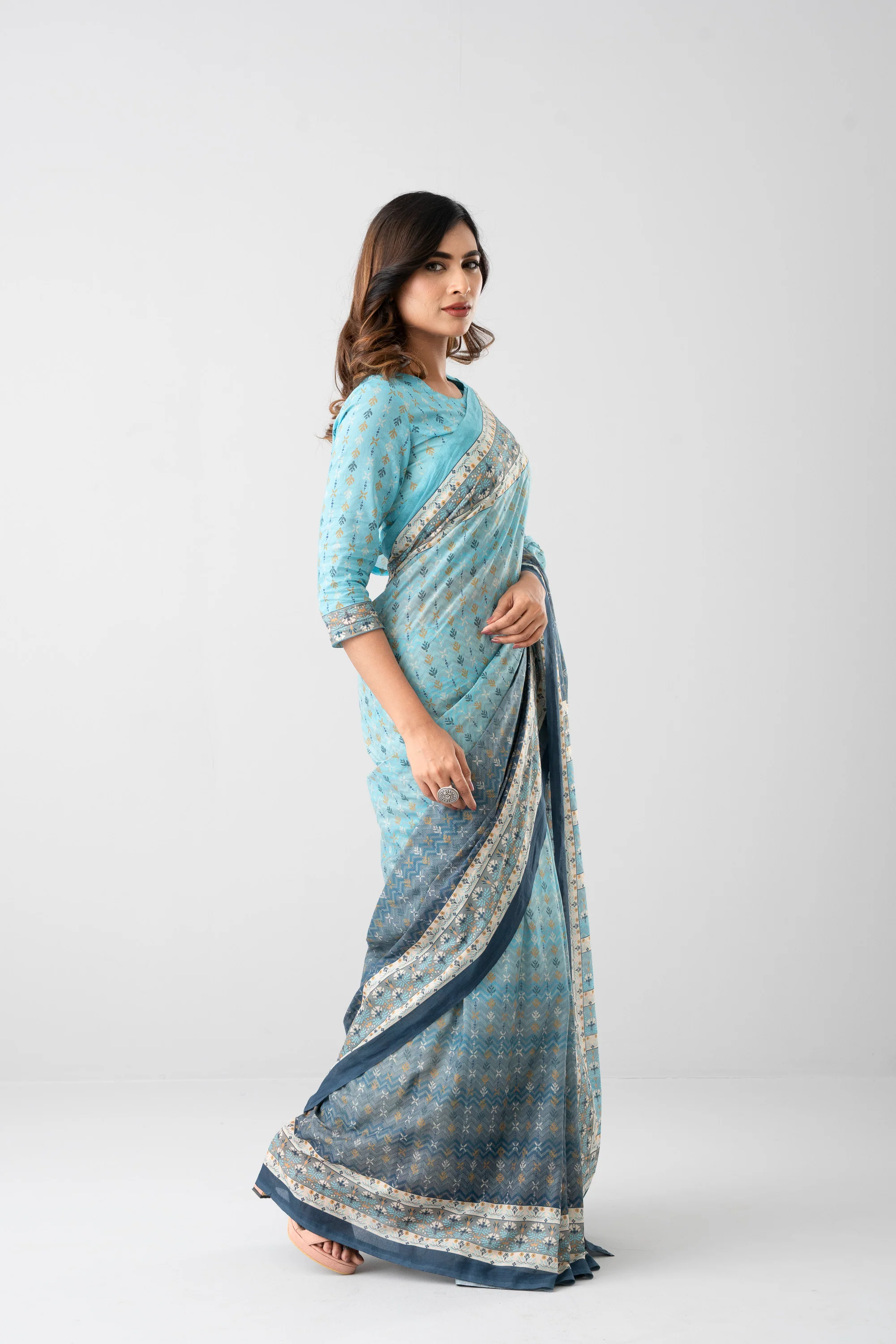 Digital Printed Cotton Saree - Image 10