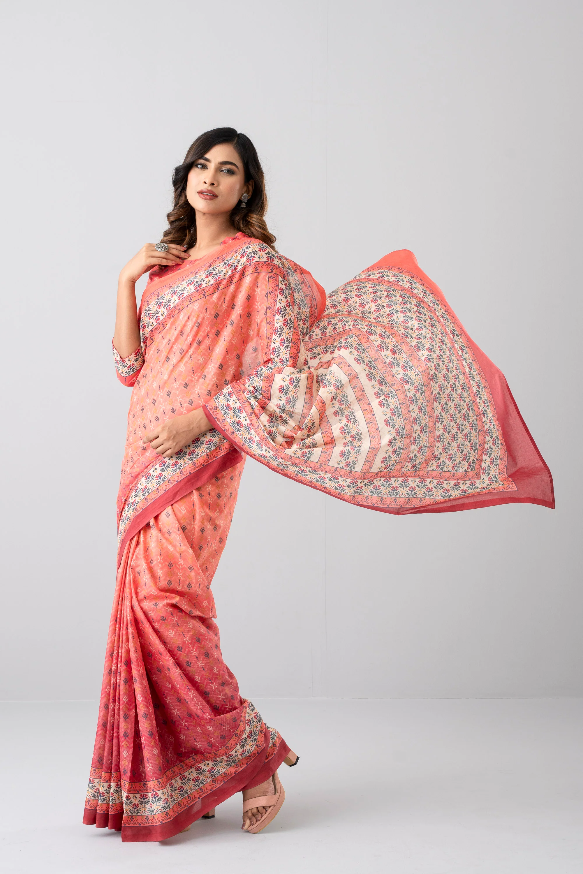 Digital Printed Cotton Saree - Image 2