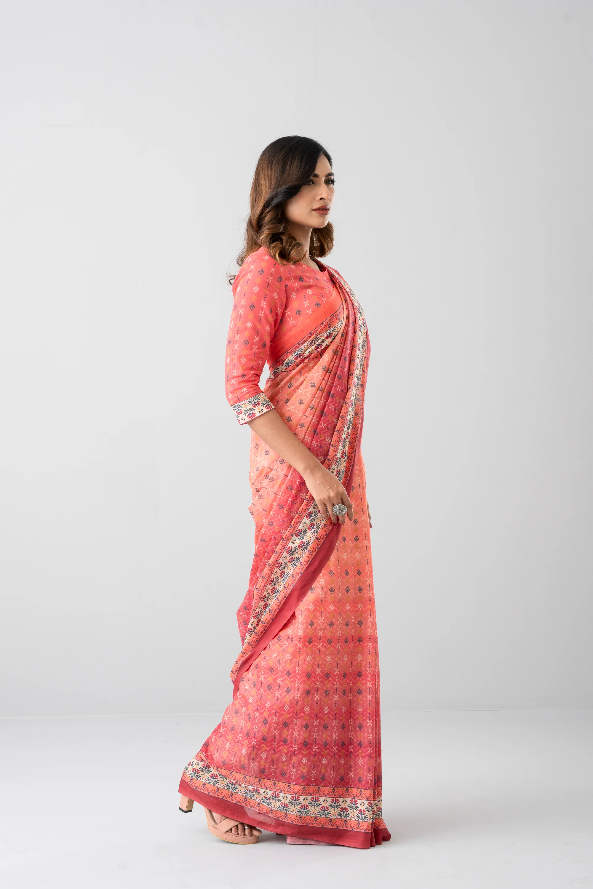Digital Printed Cotton Saree - Image 4