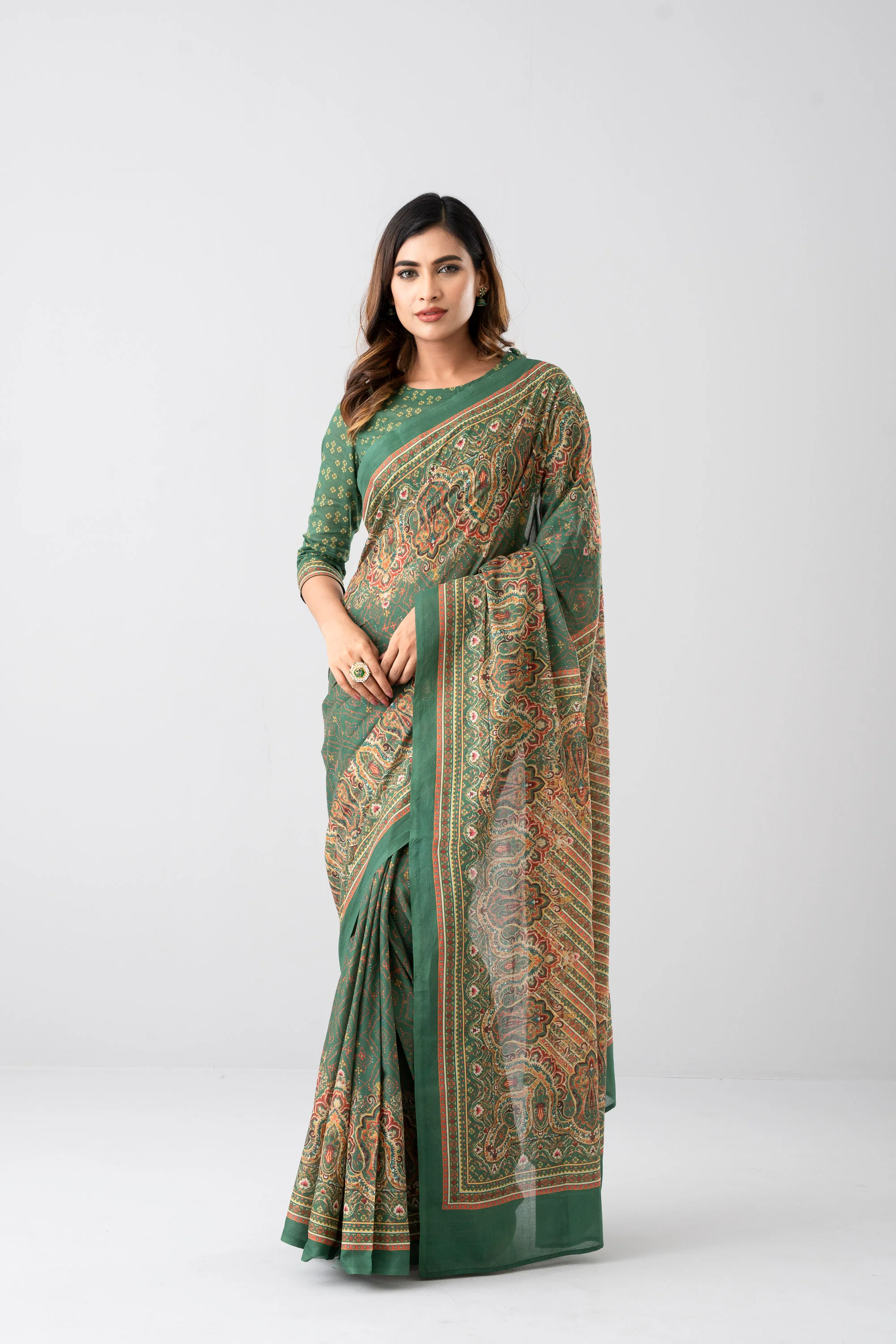 Digital Printed Cotton Saree - Image 12
