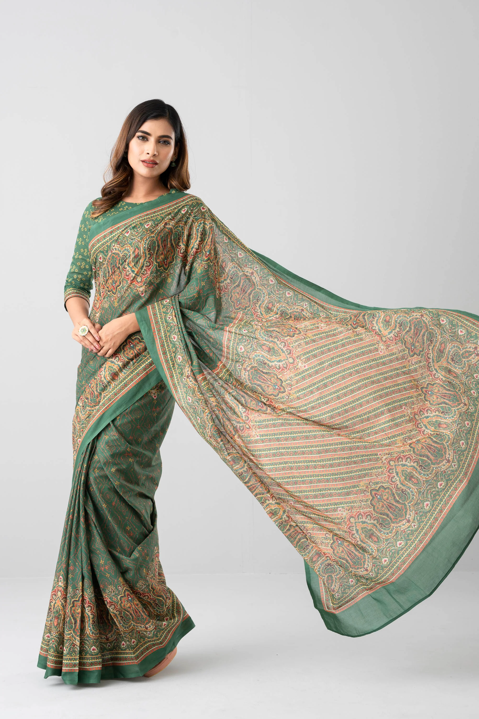Digital Printed Cotton Saree - Image 8