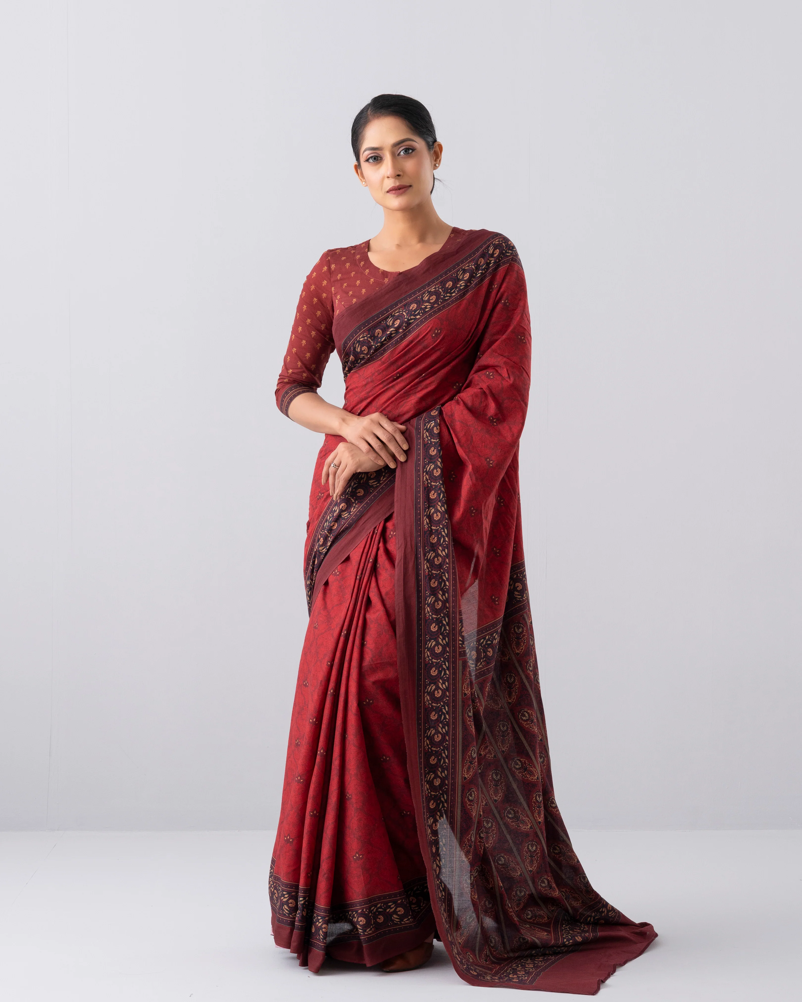 Digital Printed Cotton Saree - Image 2