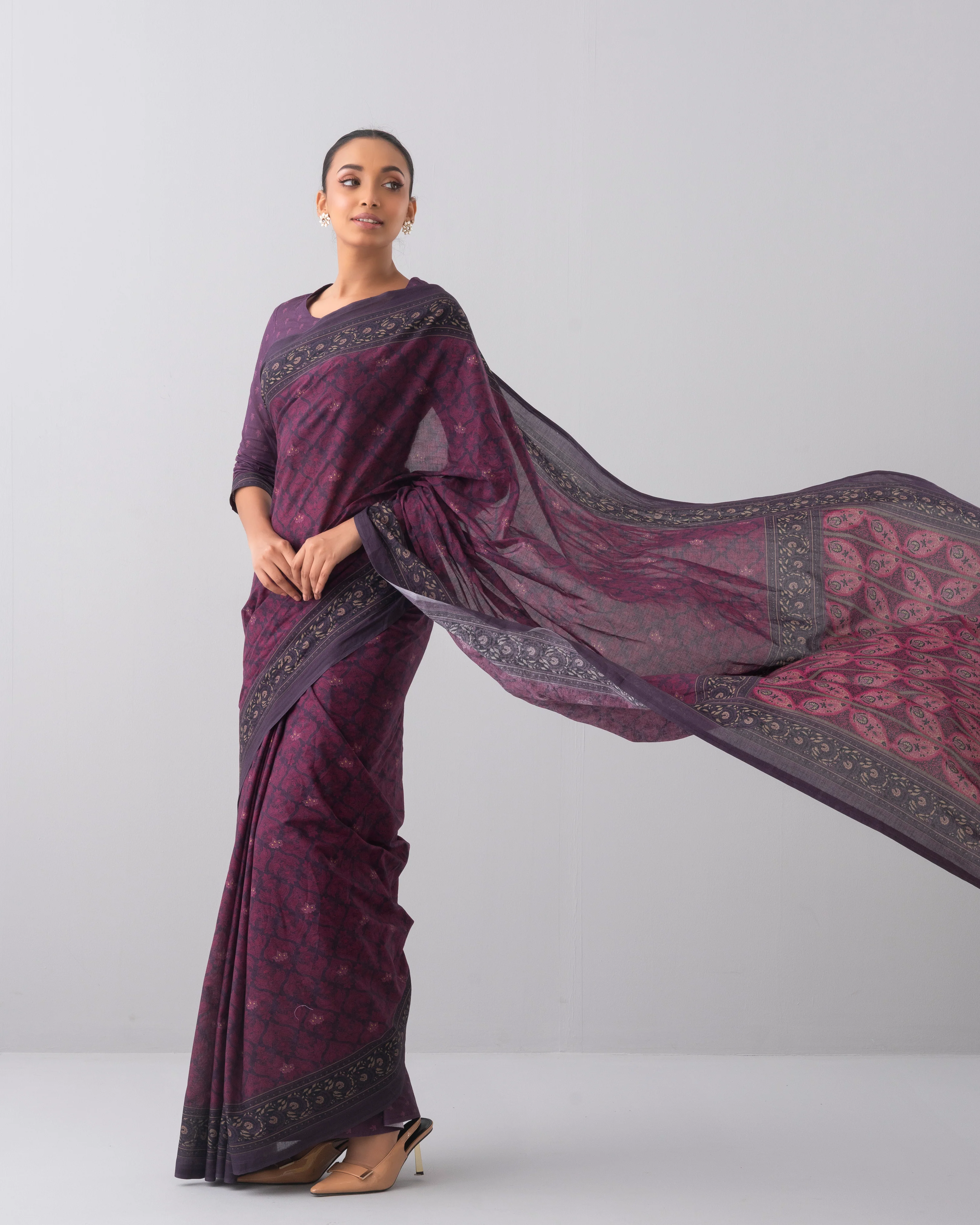 Digital Printed Cotton Saree - Image 9