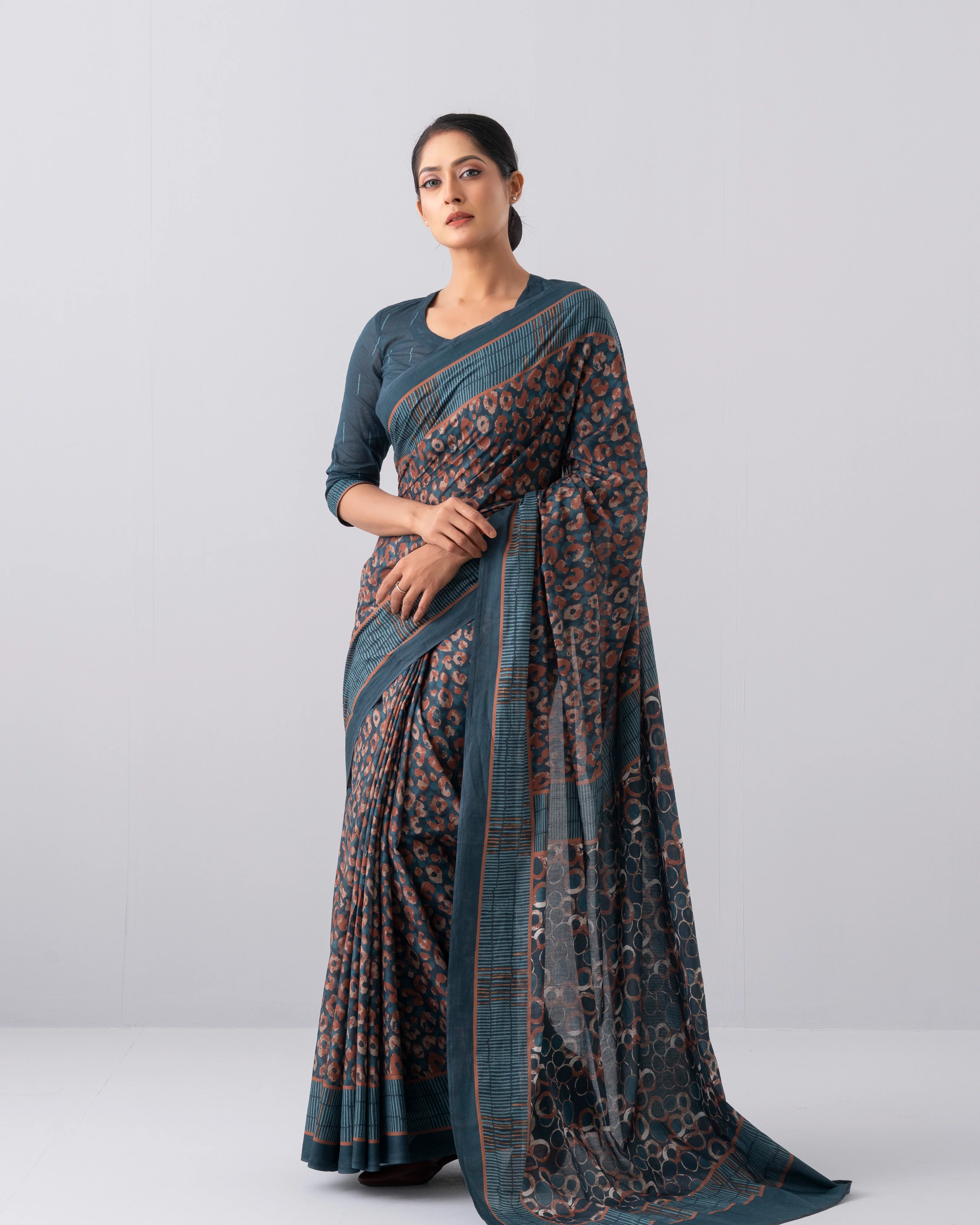Digital Printed Cotton Saree - Image 2