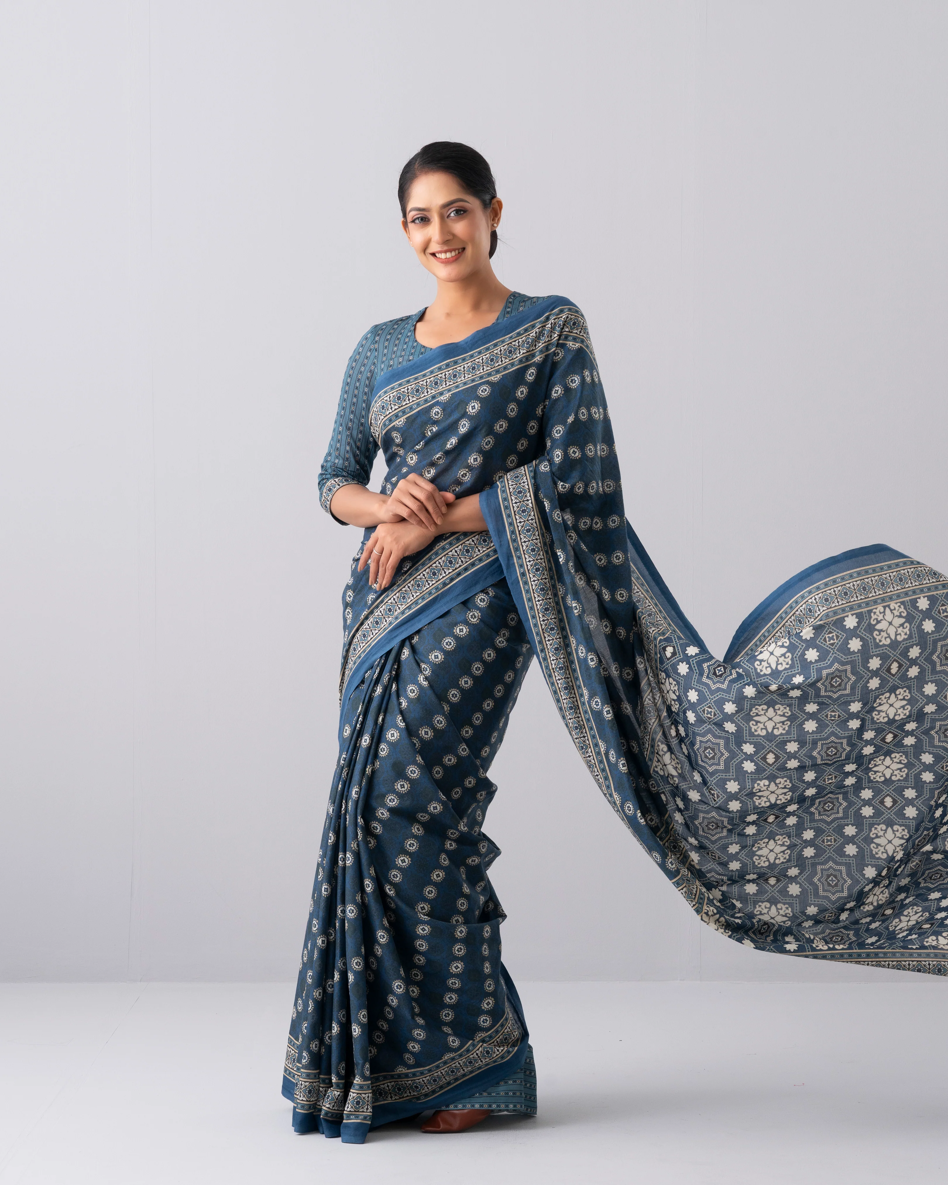 Digital Printed Cotton Saree - Image 2