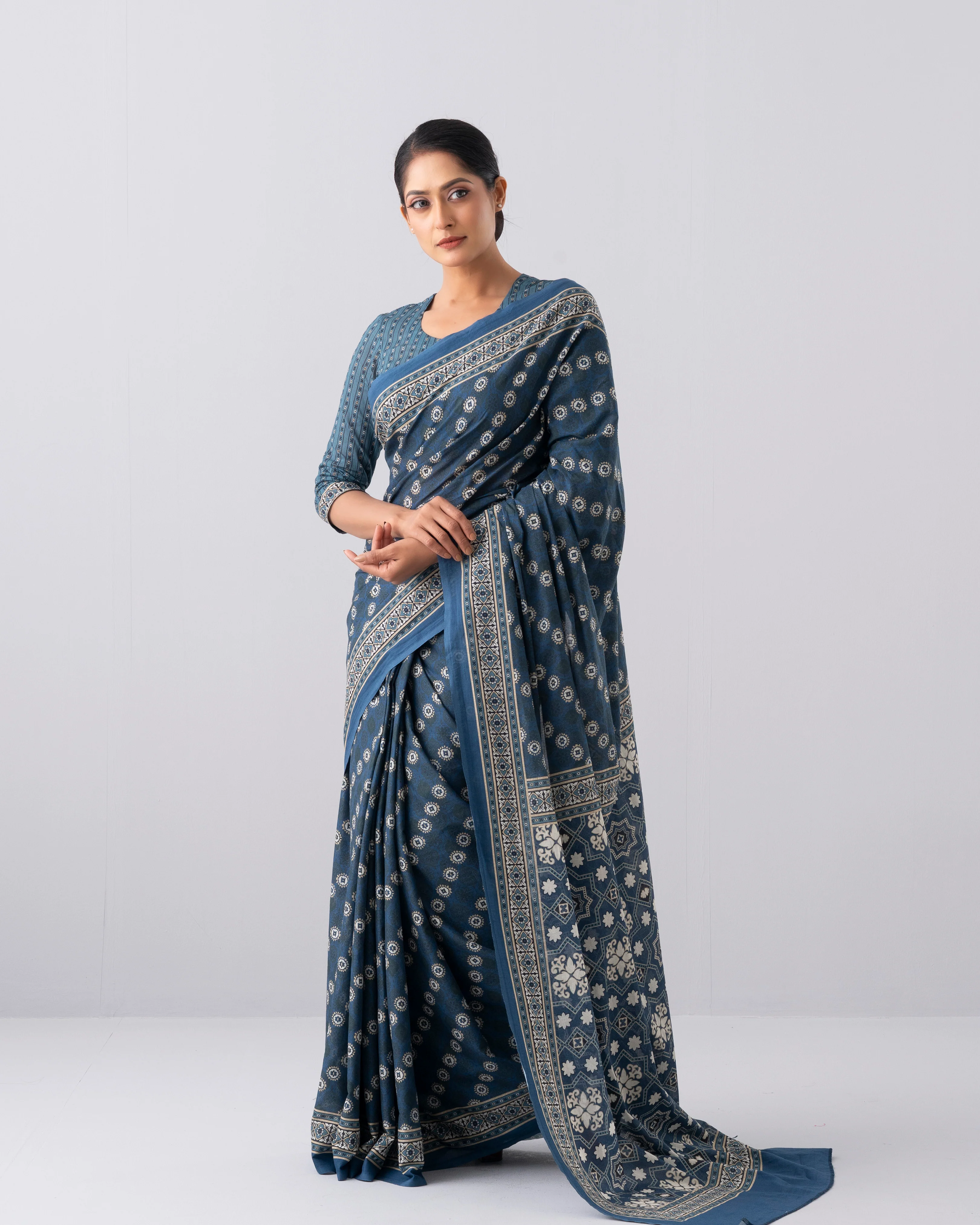 Digital Printed Cotton Saree - Image 3