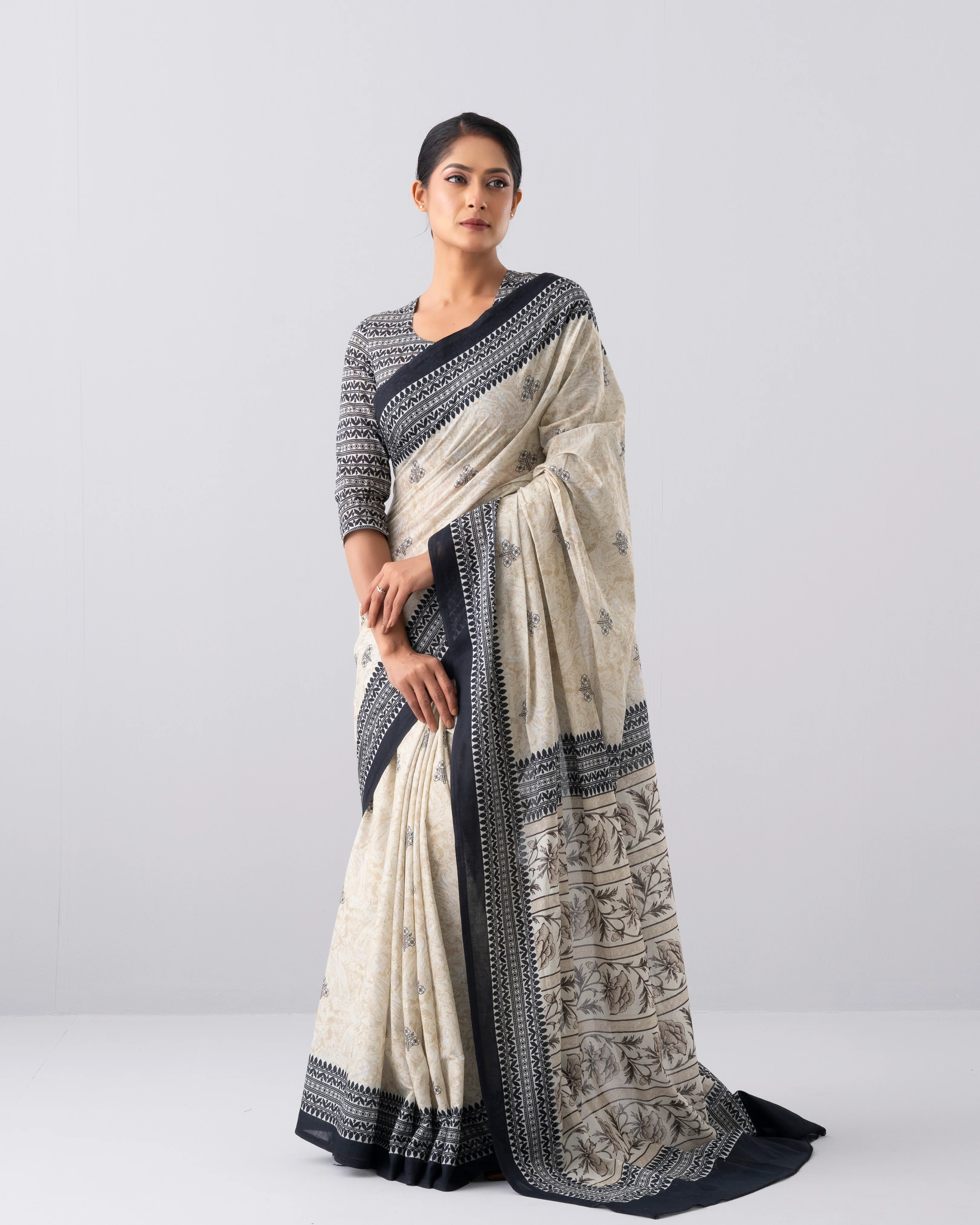 Digital Printed Cotton Saree - Image 2