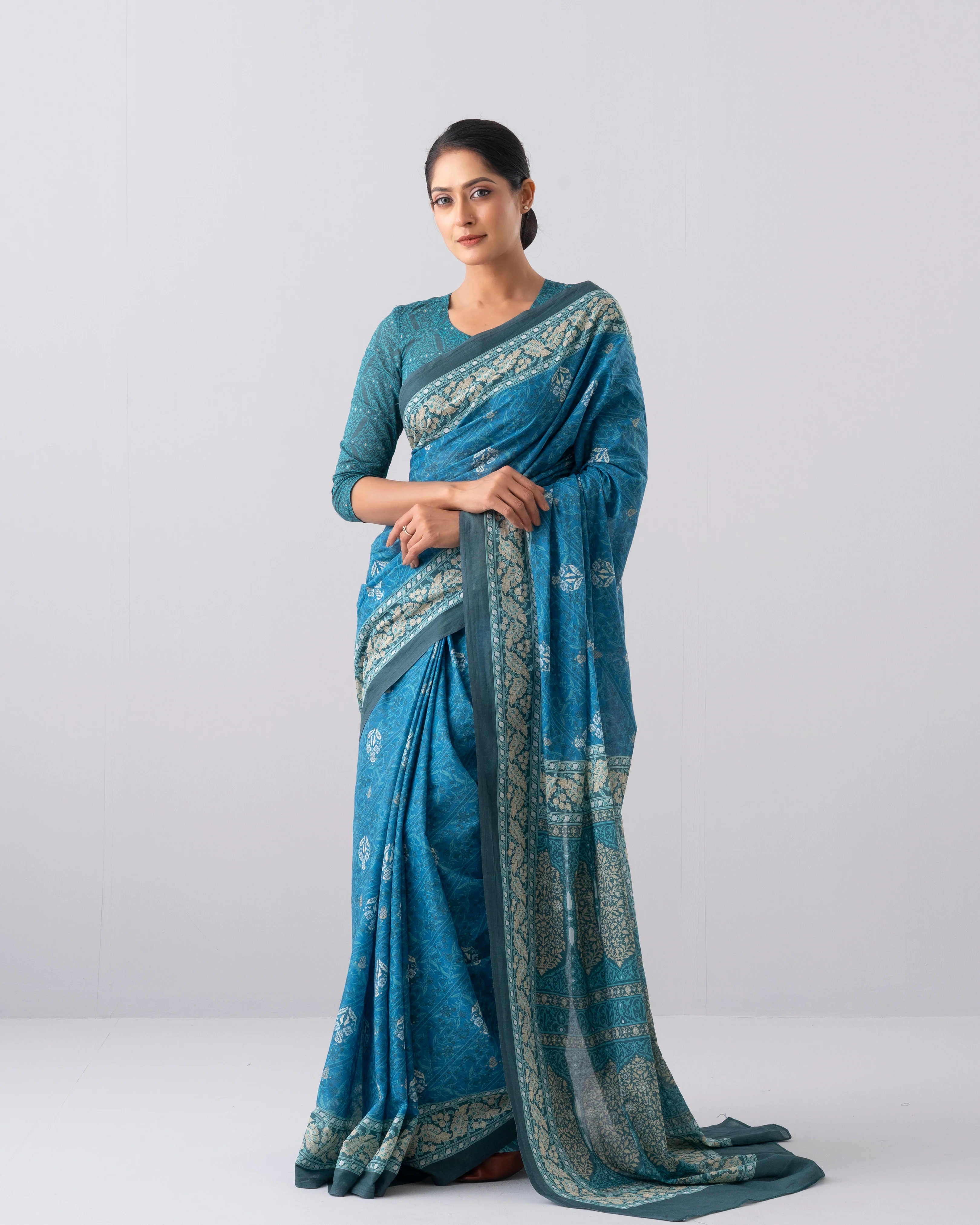 Digital Printed Cotton Saree - Image 2