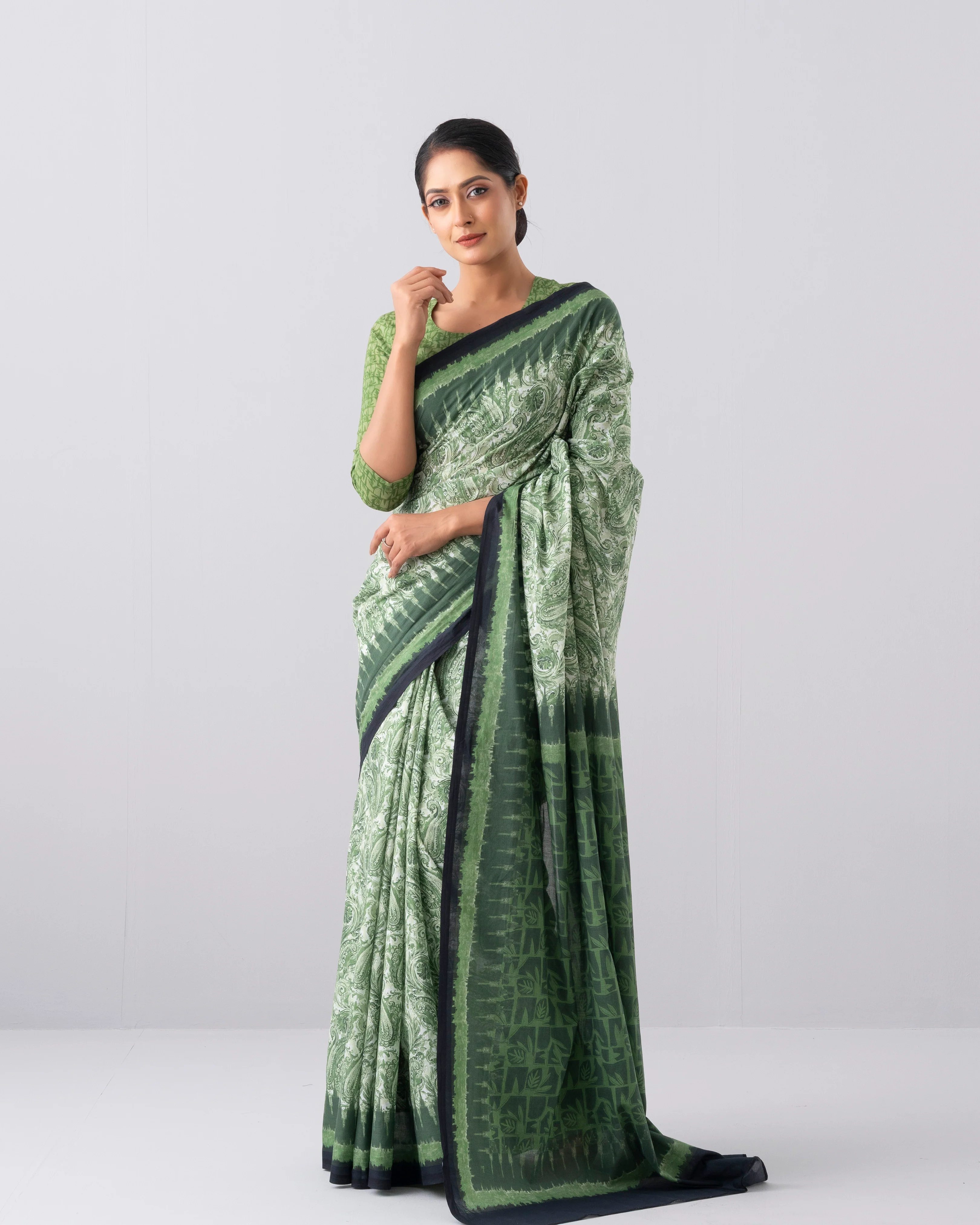 Digital Printed Cotton Saree - Image 2