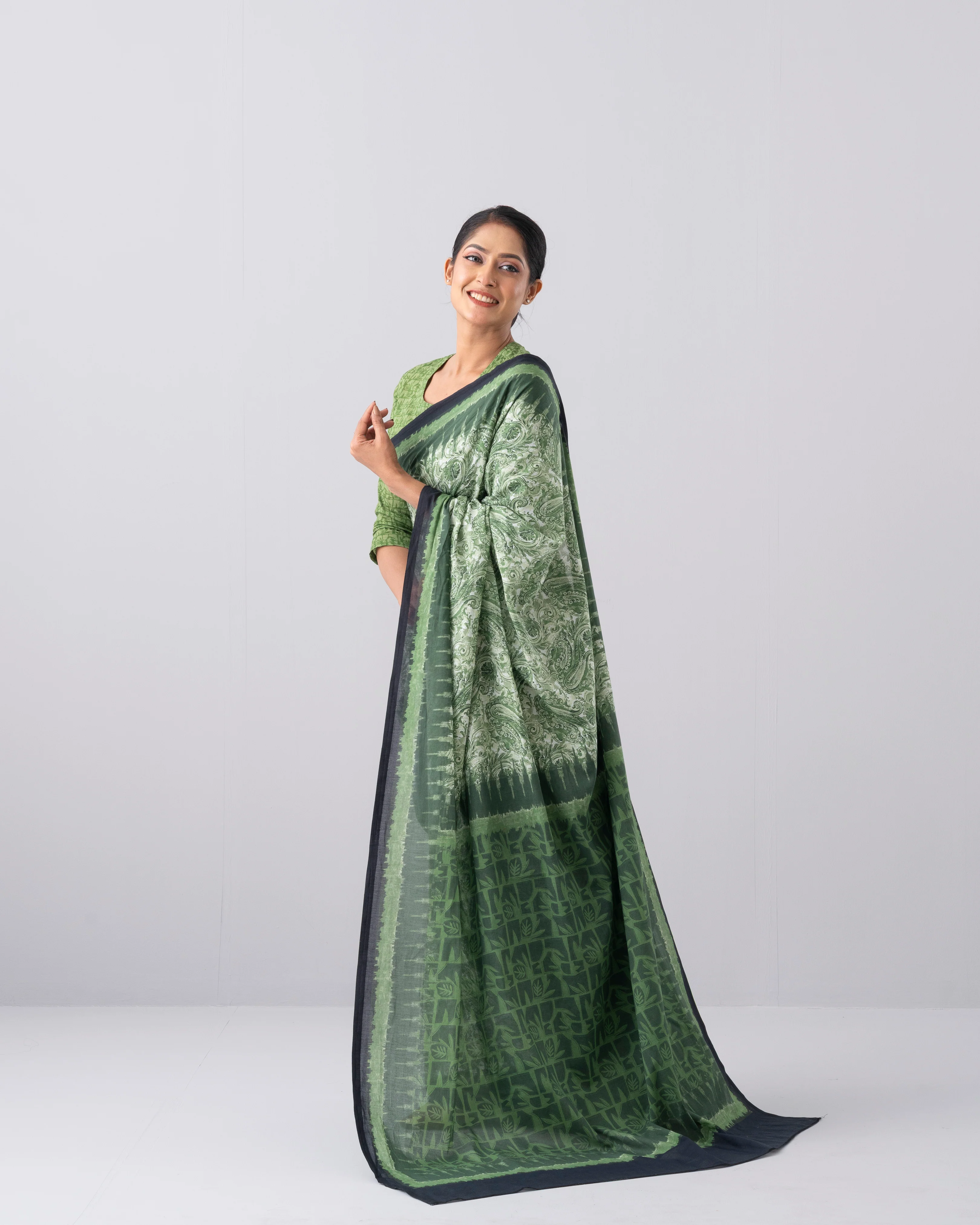 Digital Printed Cotton Saree - Image 3