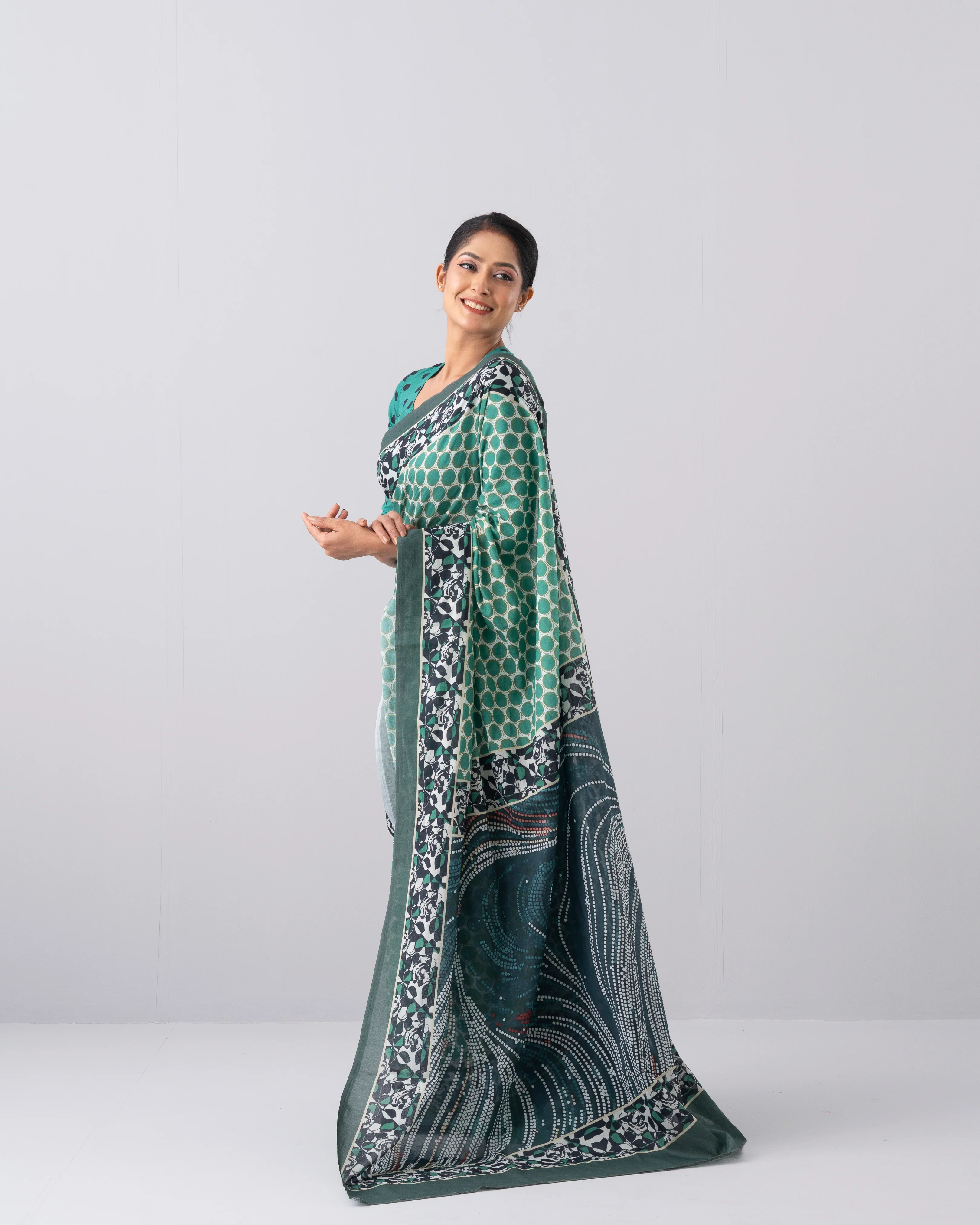 Digital Printed Cotton Saree - Image 2