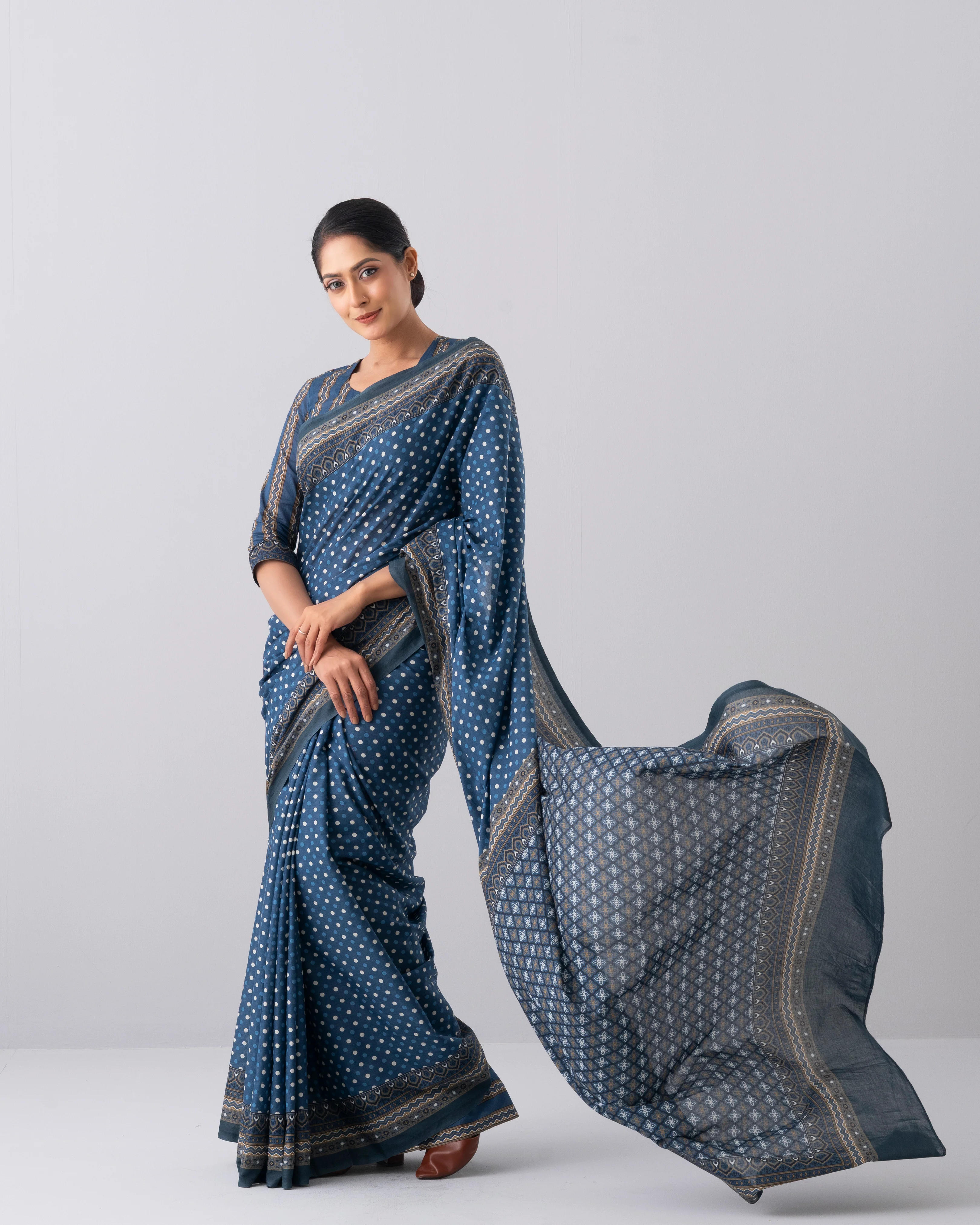 Digital Printed Cotton Saree - Image 3