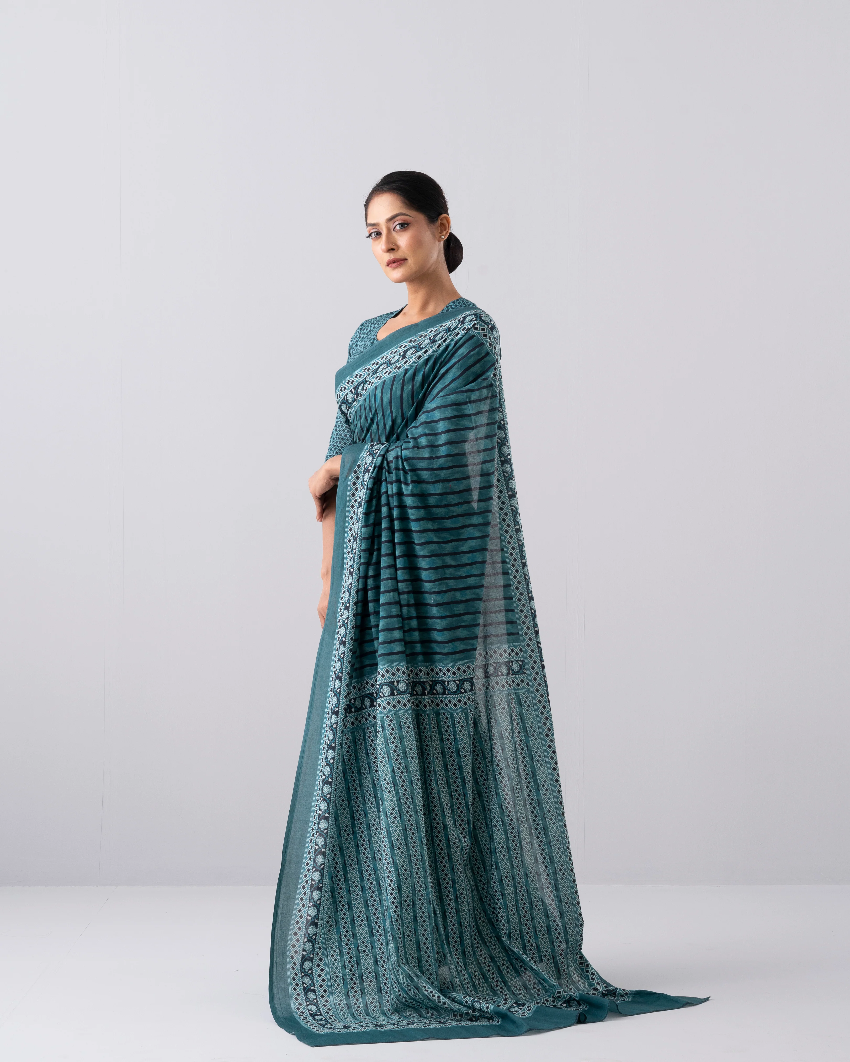 Digital Printed Cotton Saree - Image 2