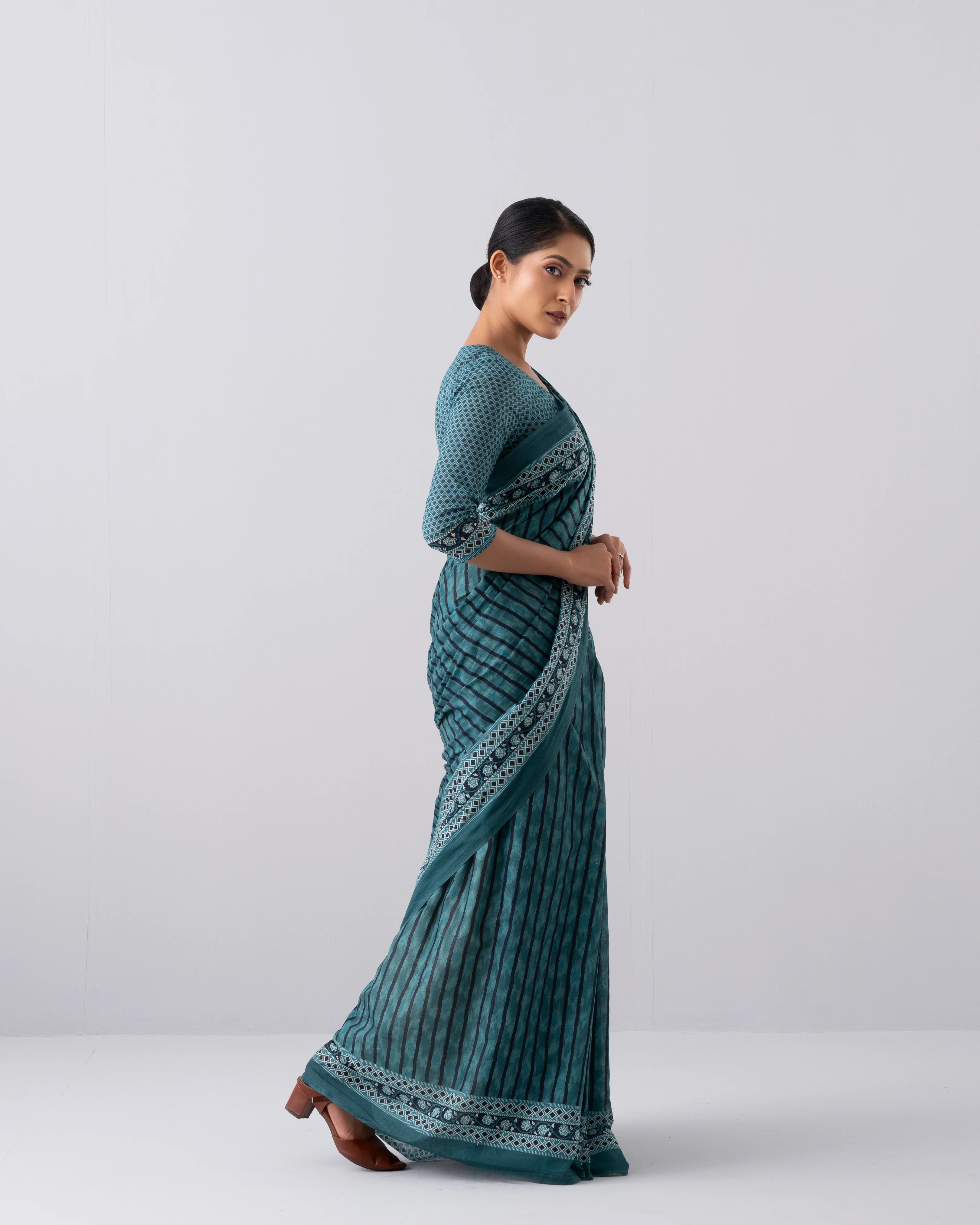 Digital Printed Cotton Saree - Image 4
