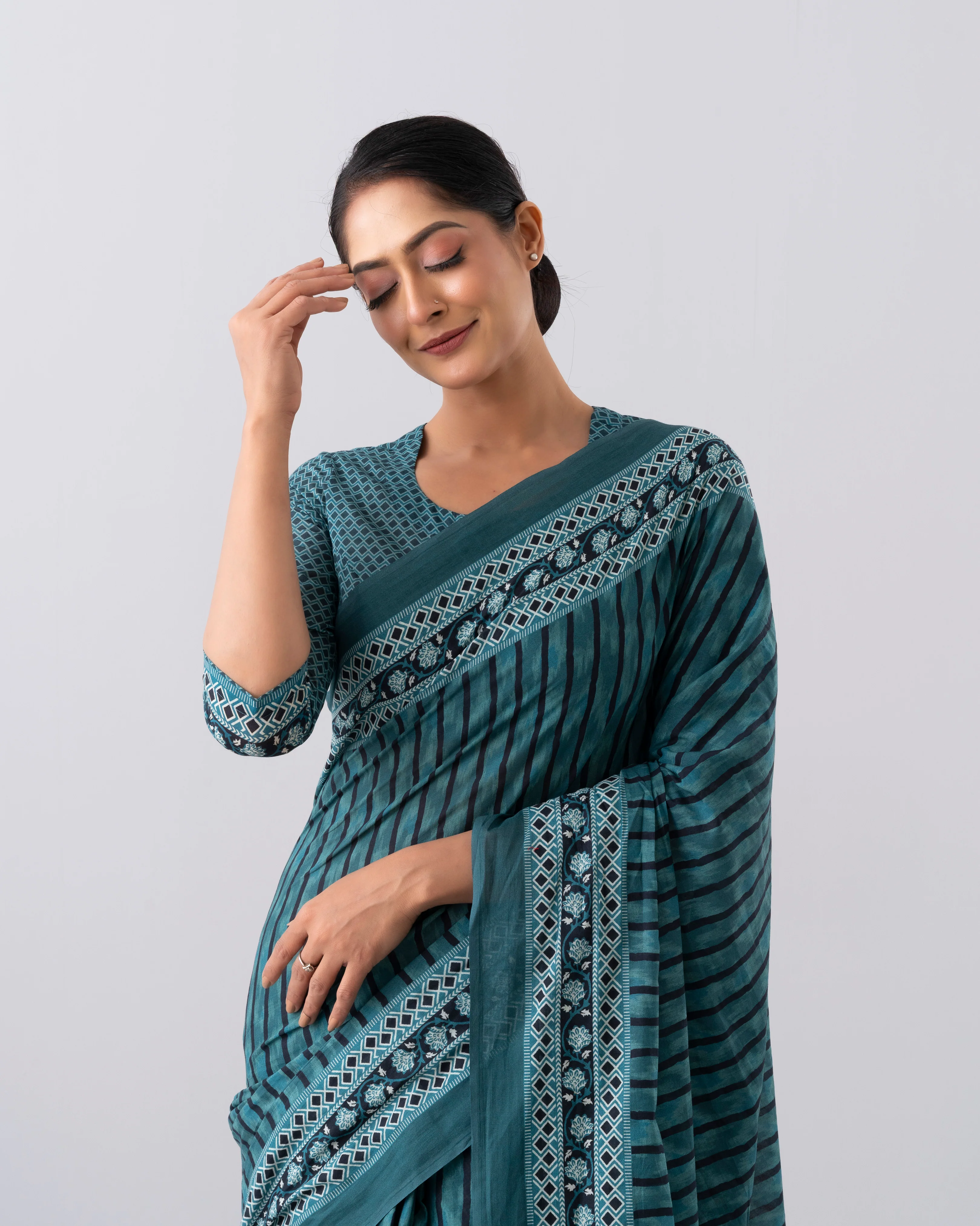 Digital Printed Cotton Saree - Image 6