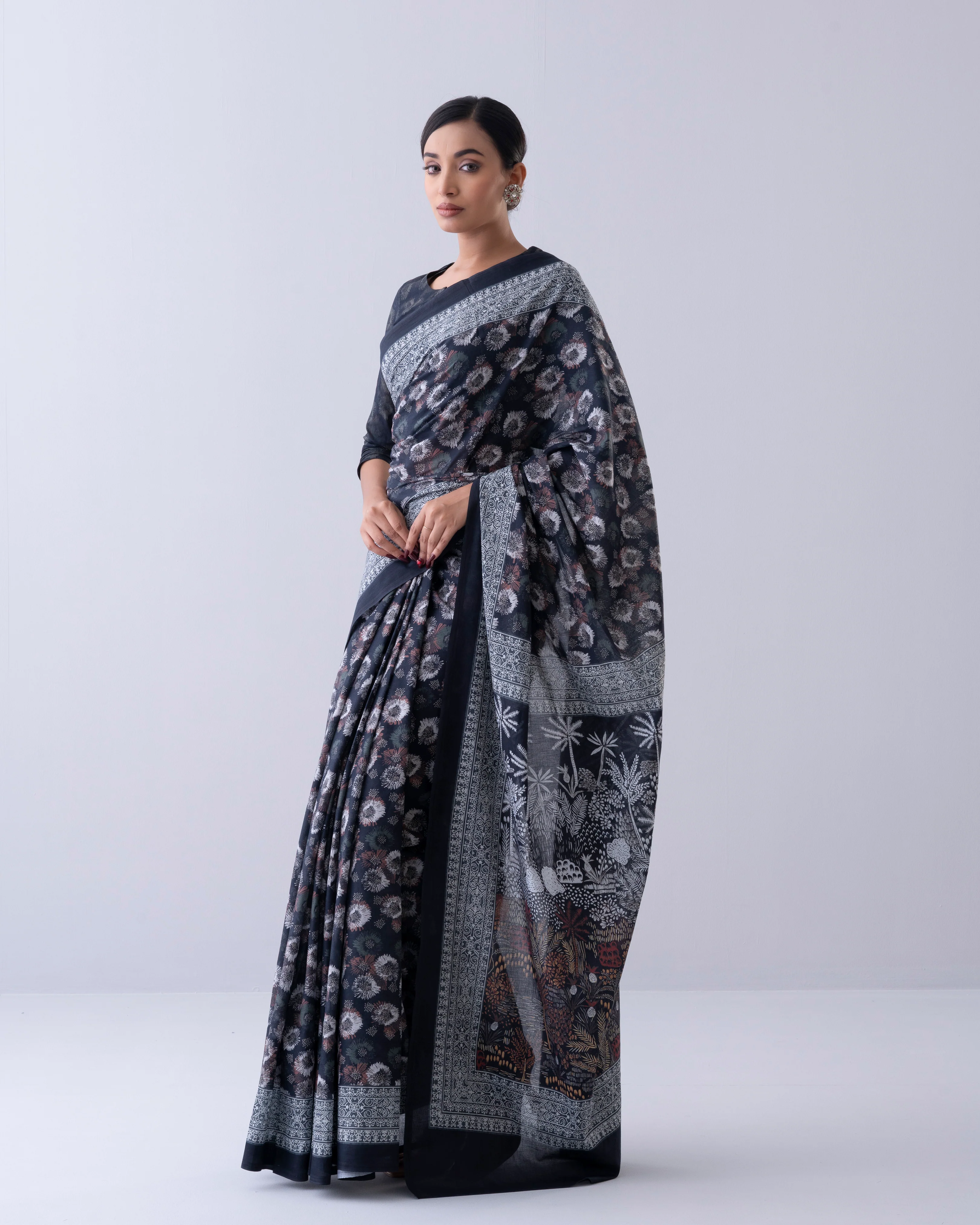 Digital Printed Cotton Saree - Image 2