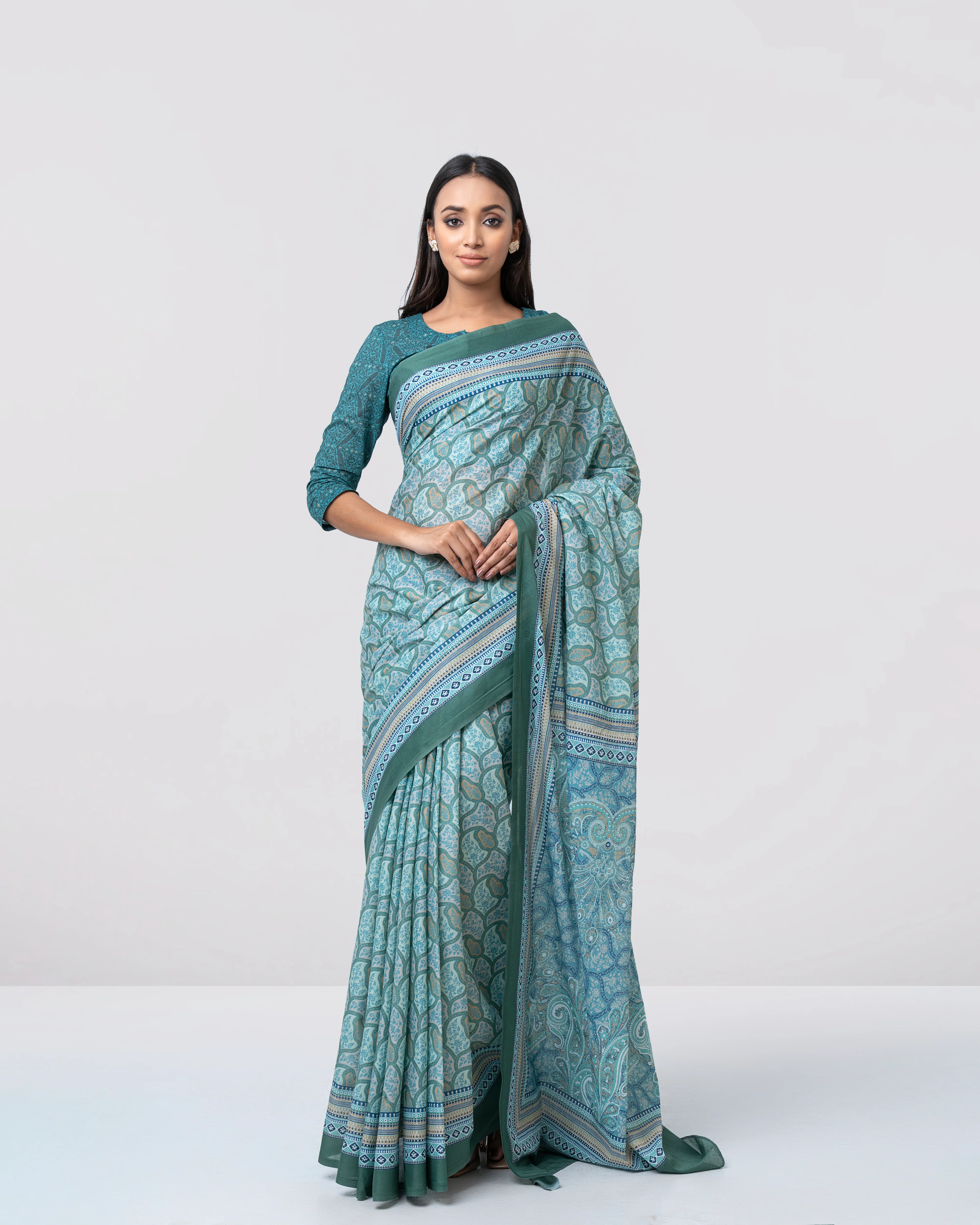 Digital Printed Cotton Saree - Image 3